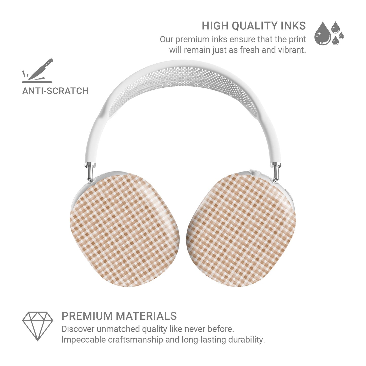 Protective AirPods Max cover with Autumn-inspired gingham pattern