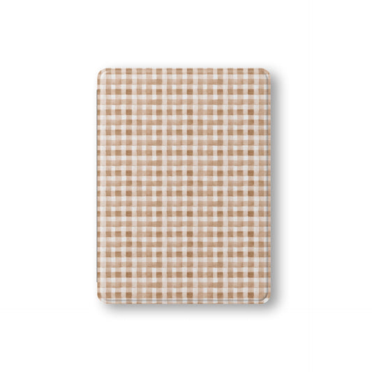 iPad Case with autumn checkered design and Apple Pencil holder