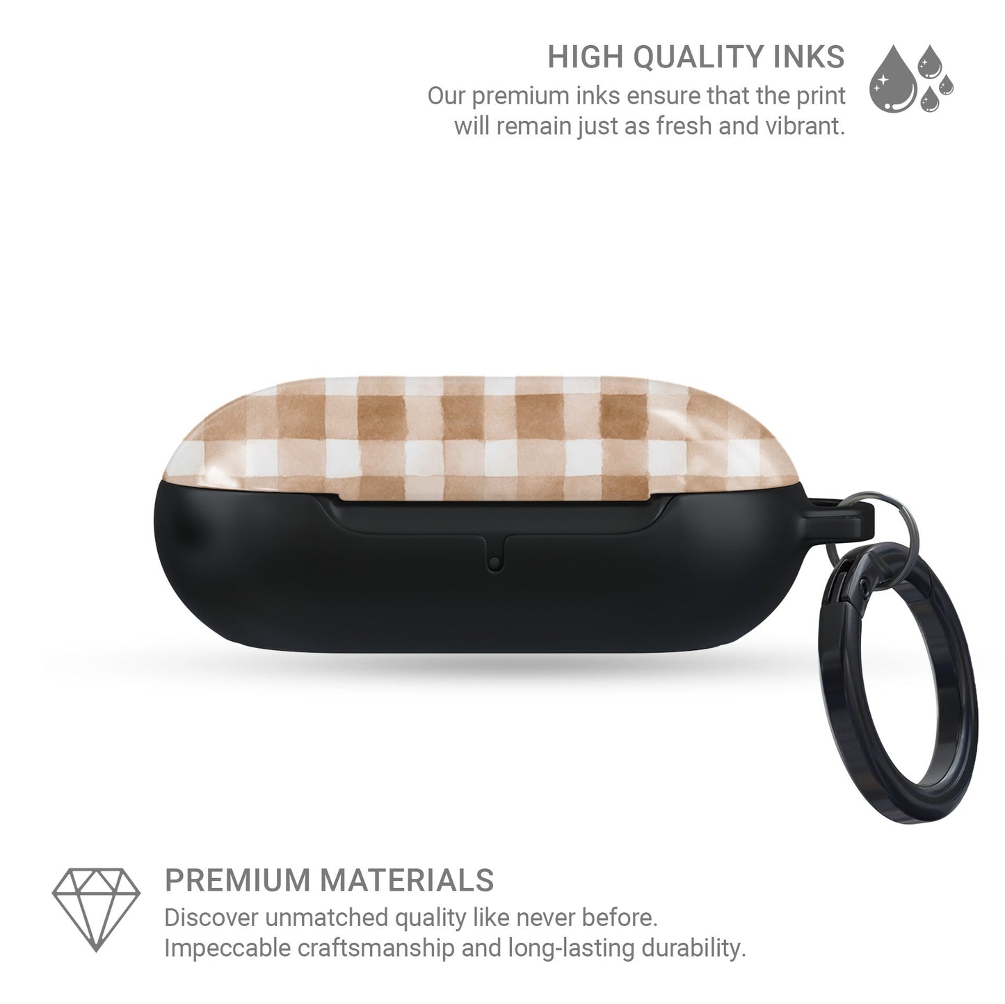 Samsung Buds tough case in beige gingham plaid design