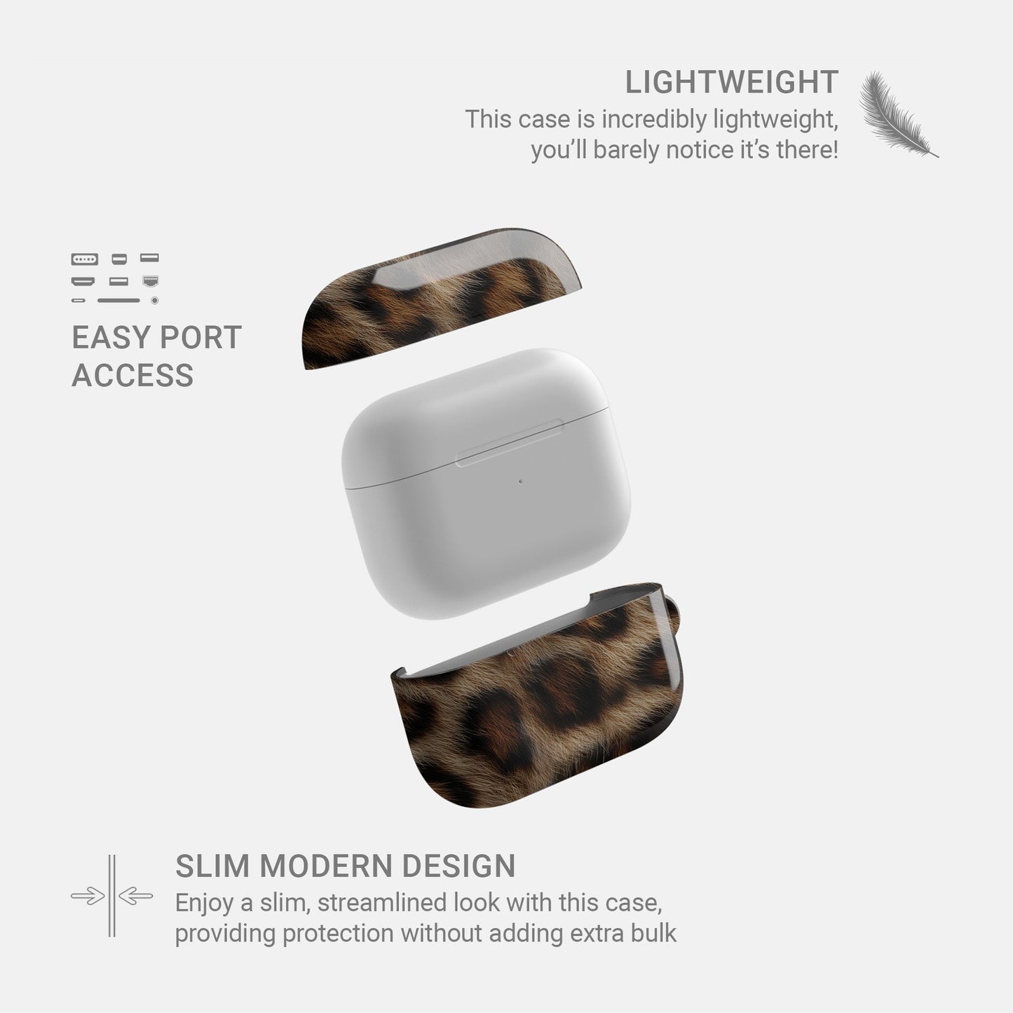 Slim protective AirPods Pro case with golden leopard print design