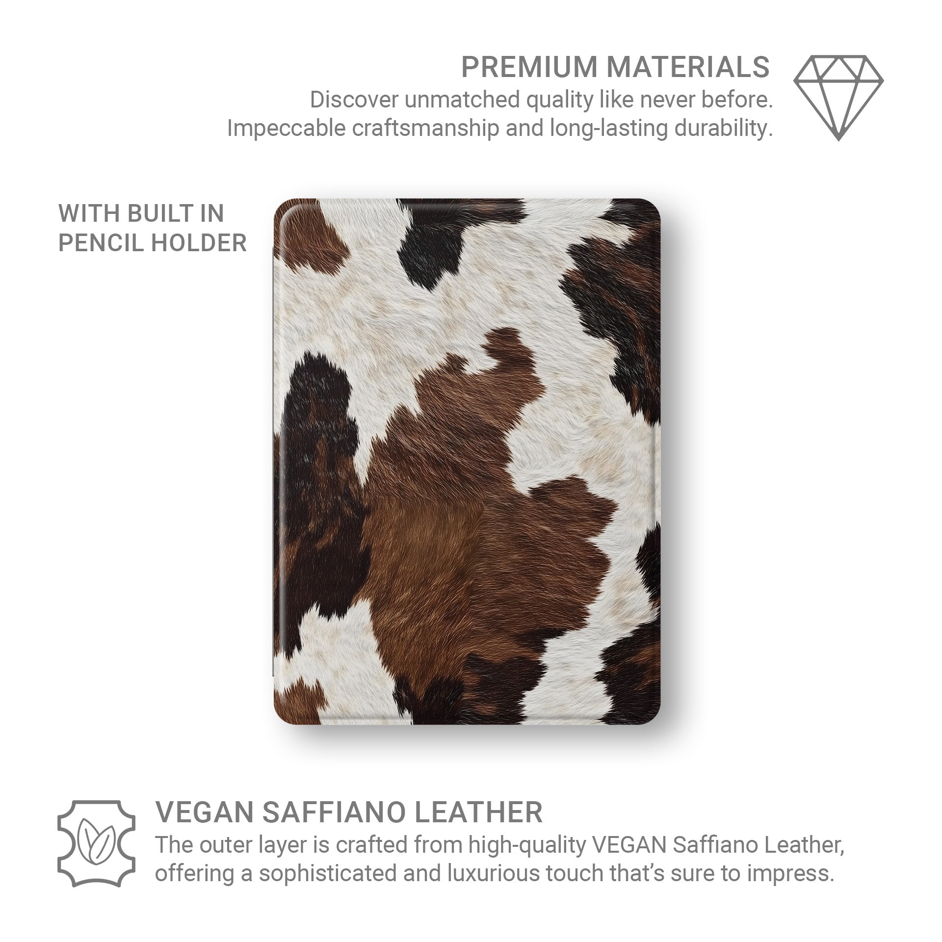 Stylish autumn cowhide print iPad case with durable double-sided design