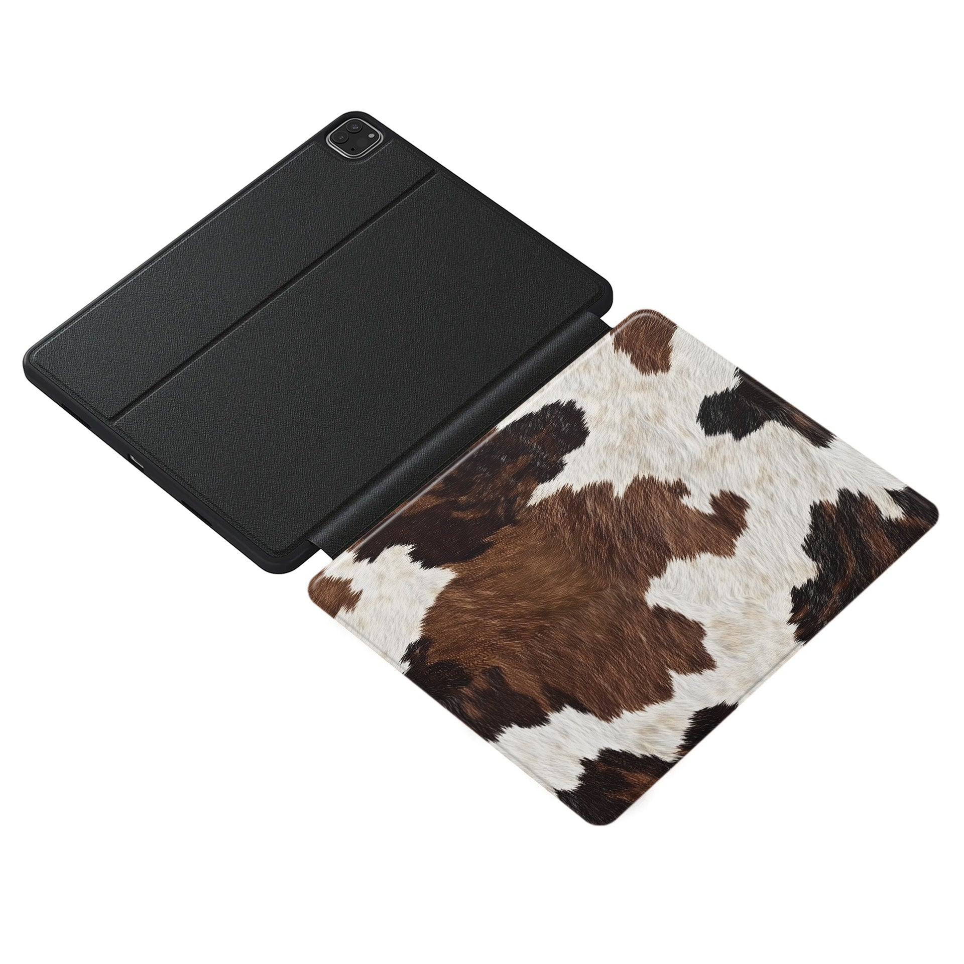 Stylish autumn cowhide print iPad case with durable double-sided design