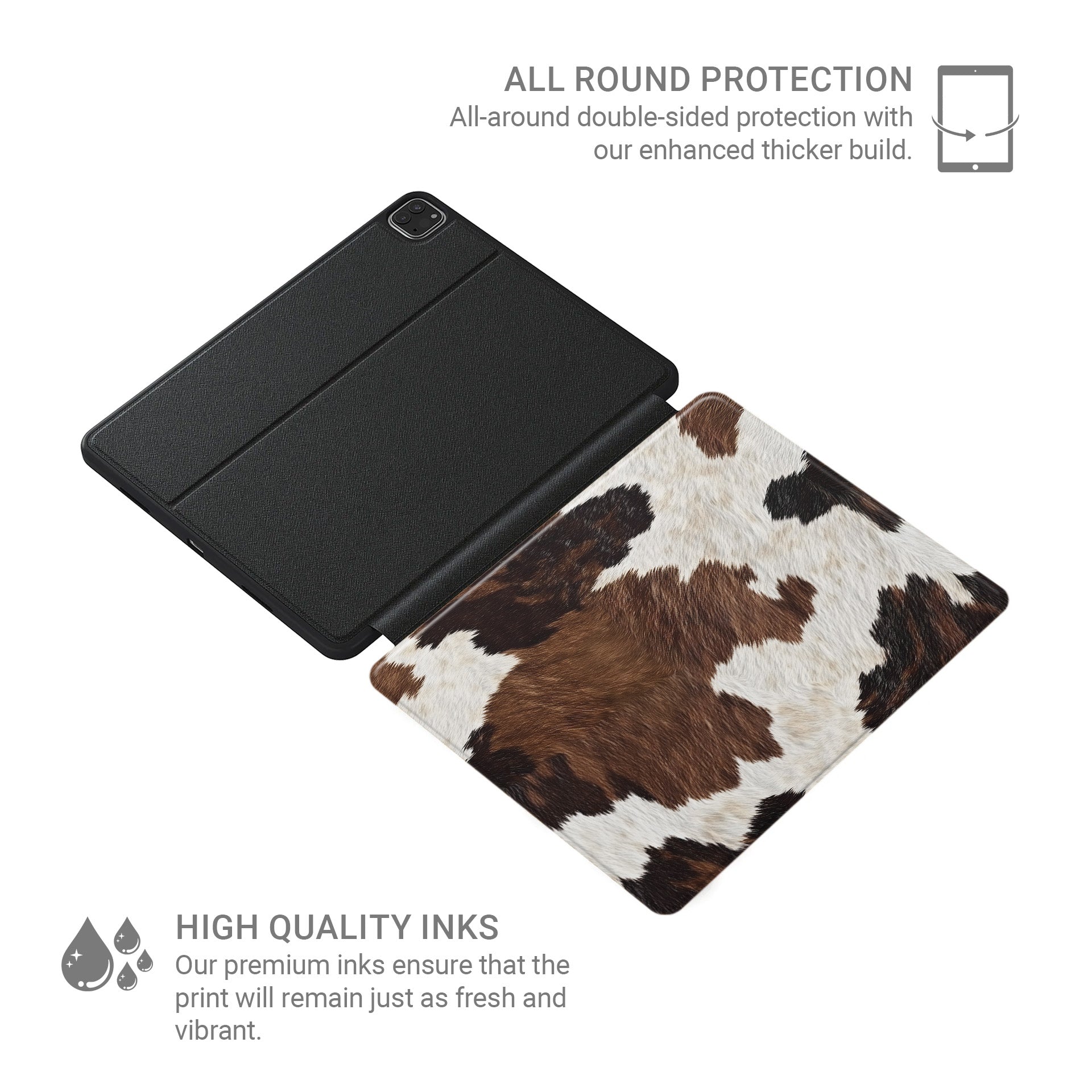 Stylish autumn cowhide print iPad case with durable double-sided design