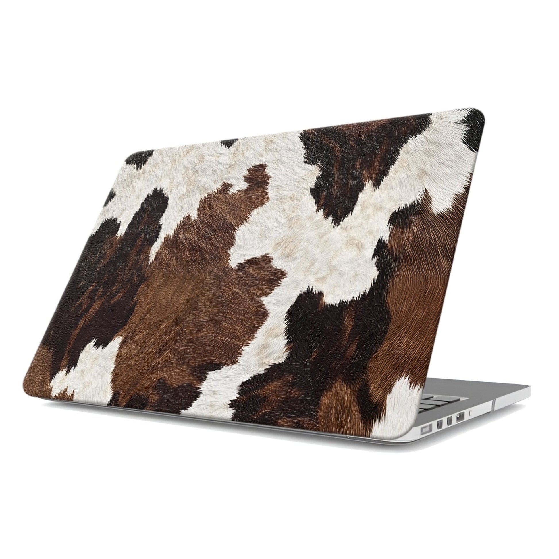 Durable slim-fit MacBook case with rustic cowhide design