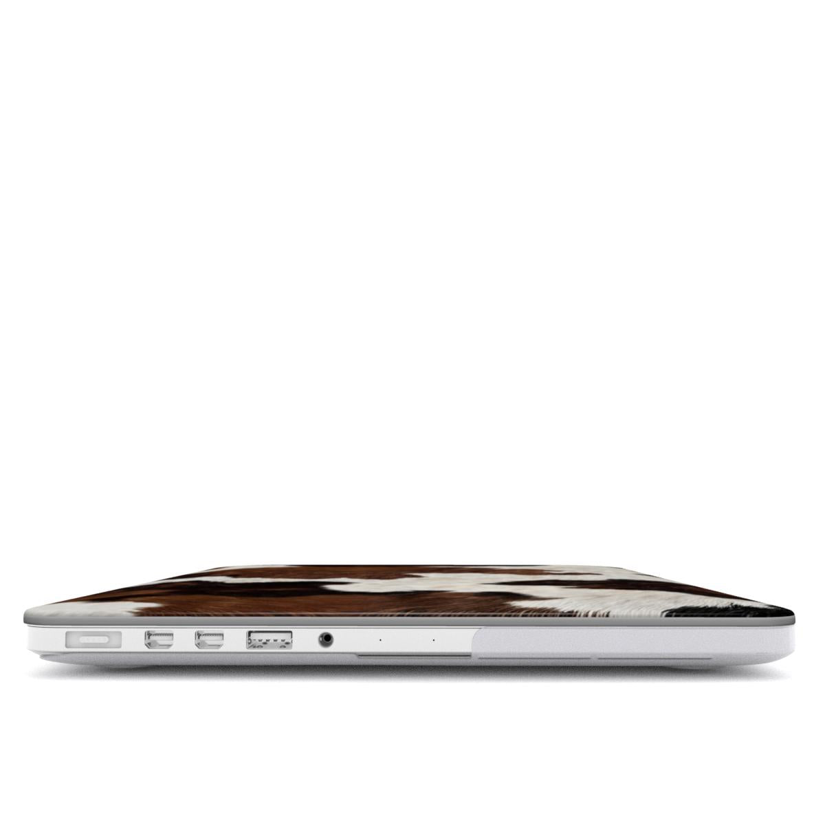 Durable slim-fit MacBook case with rustic cowhide design