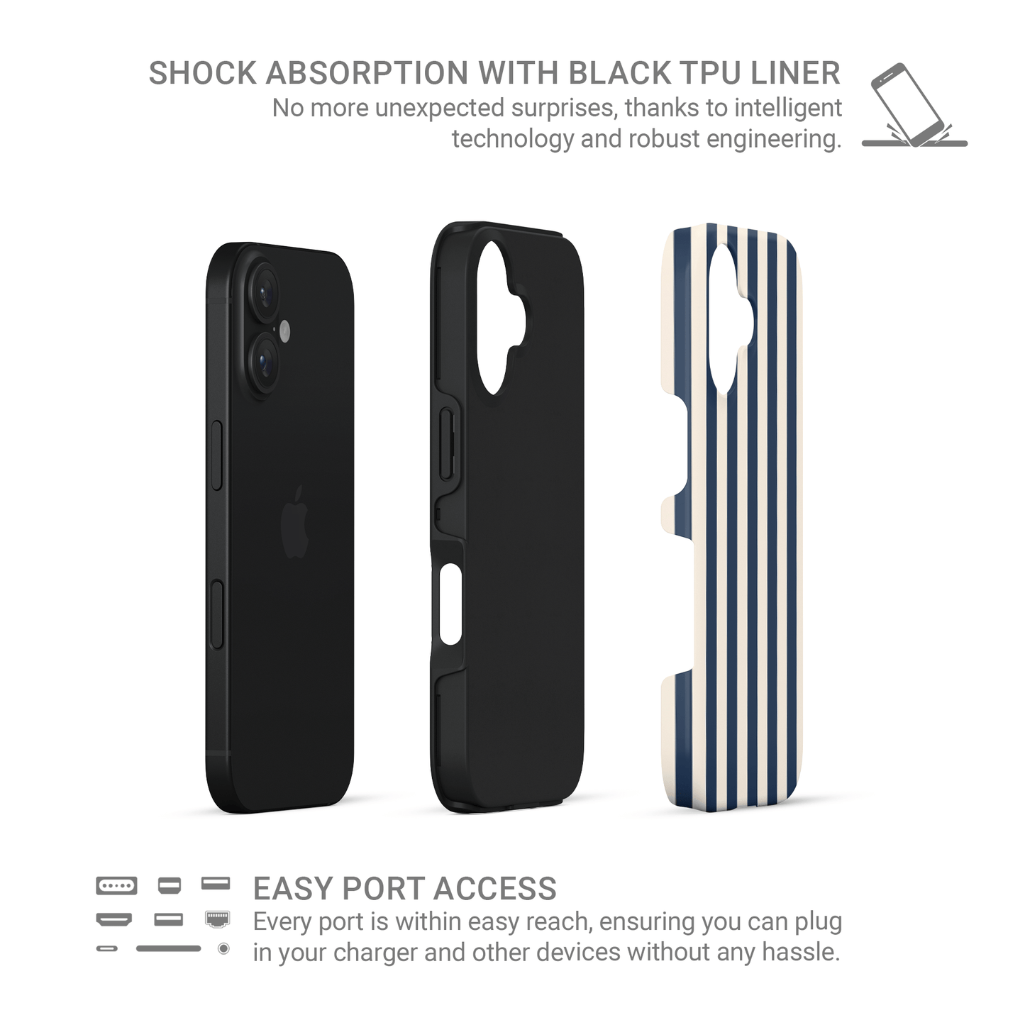 Blue stripe tough protective phone case for iPhone, Samsung and Pixel