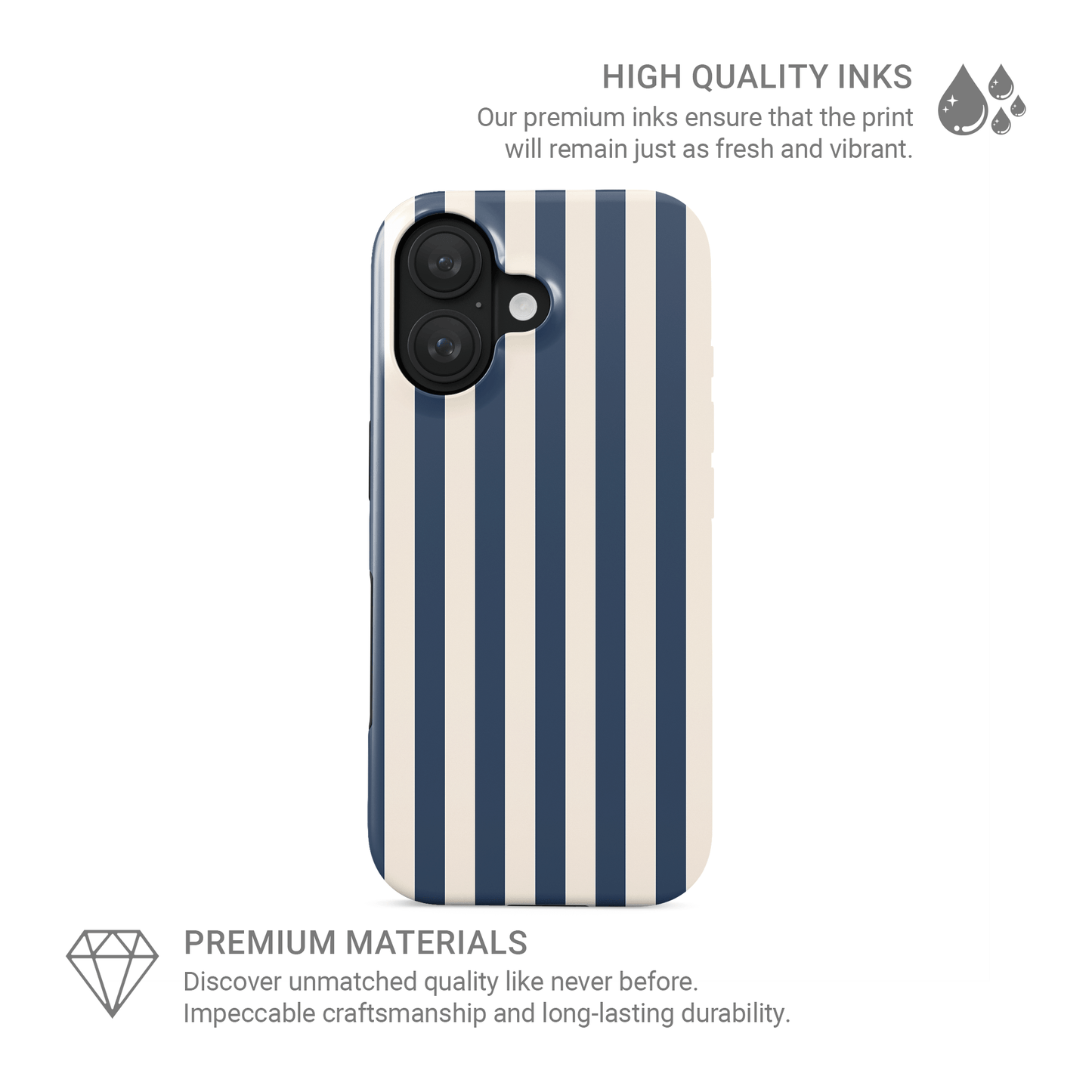 Blue stripe tough protective phone case for iPhone, Samsung and Pixel