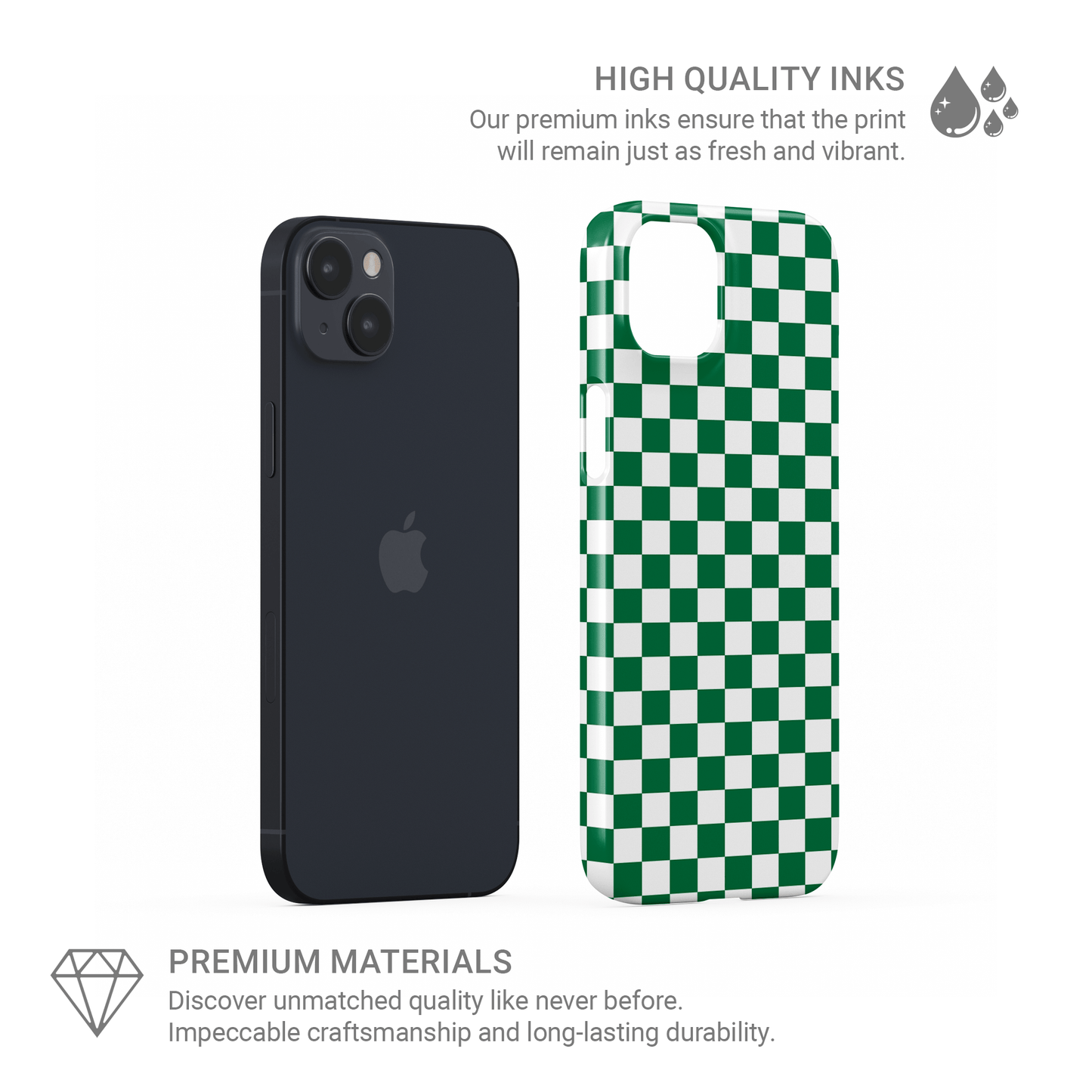 Green checkered snap phone case – Matcha Grid design from the Checkmate Collection, aesthetic slim phone case for iPhone, Samsung and Google Pixel