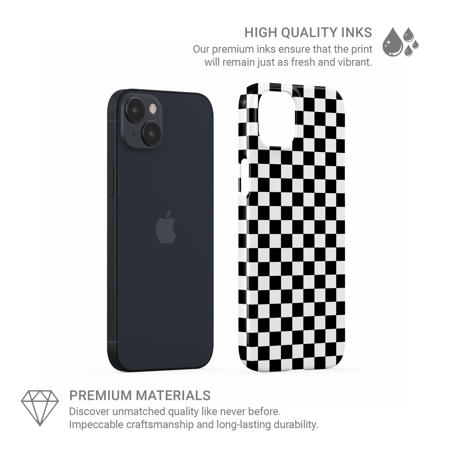 Black and white checkered snap phone case – Mono Grid design from the Checkmate Collection, trendy minimal phone case for iPhone, Samsung and Google Pixel