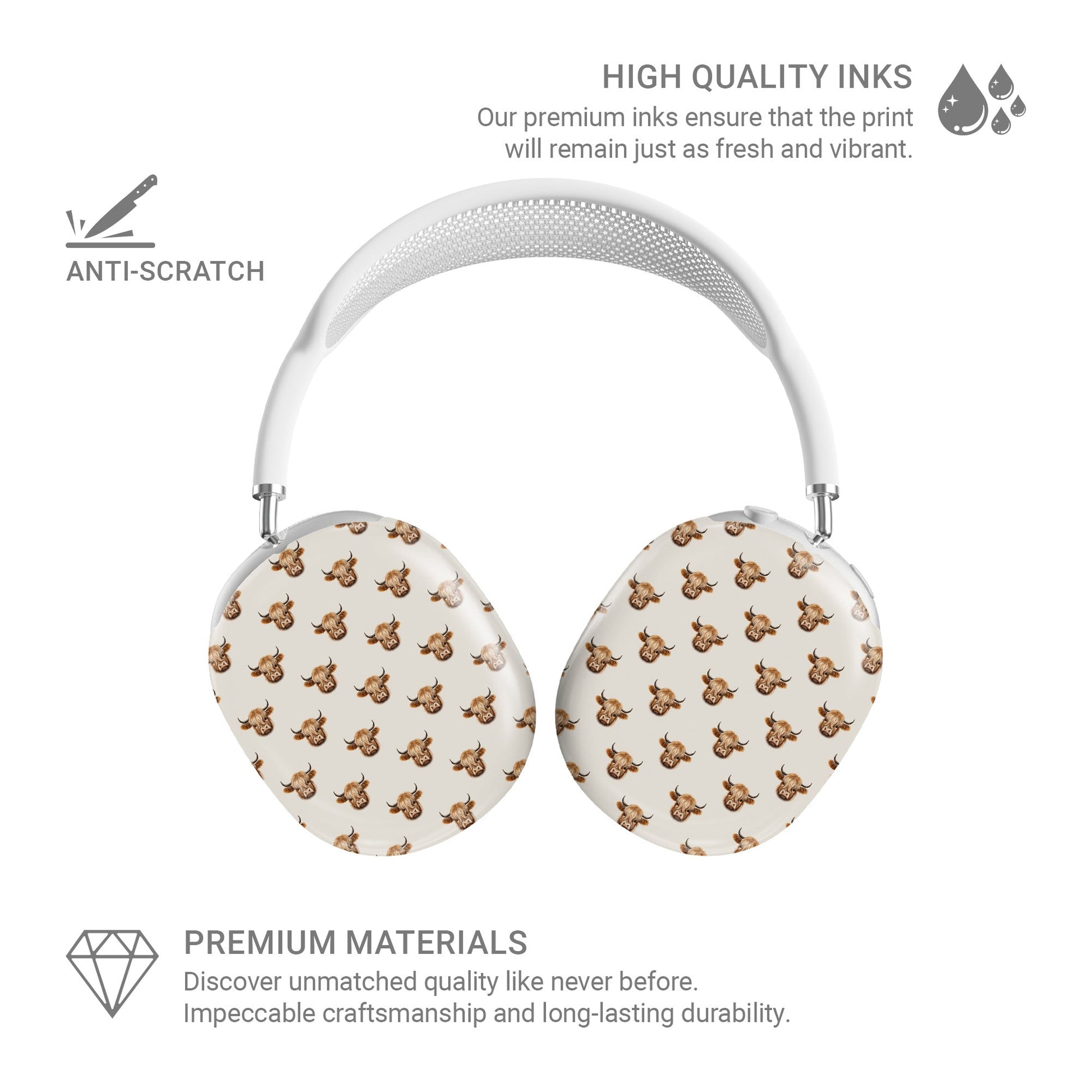 Designer AirPods Max case with Highland cow artwork