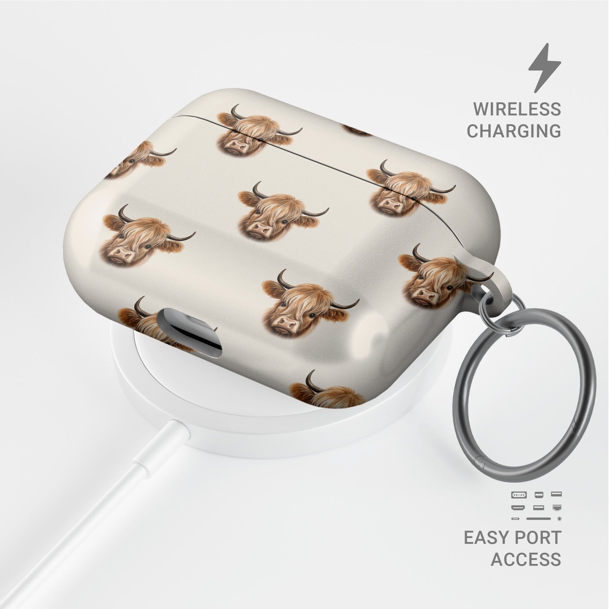 Moo-na Lisa Highland cow designer AirPods case