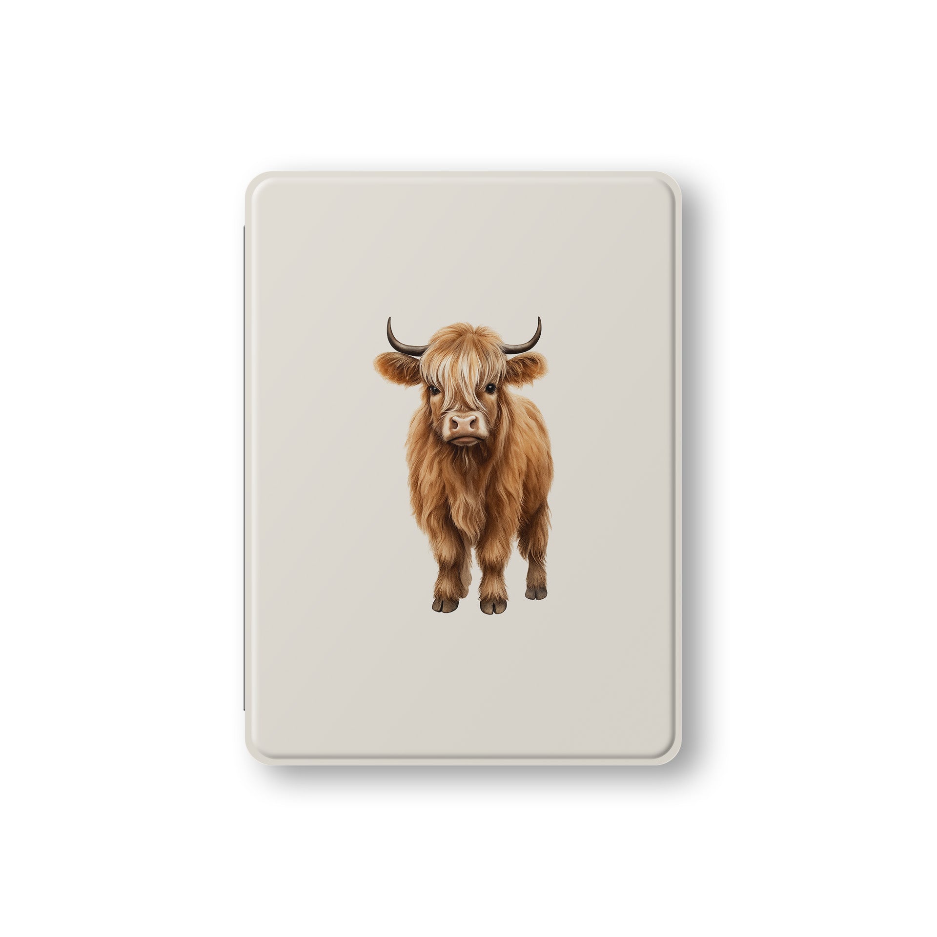 Stylish vegan leather iPad case with Highland cow face and Apple Pencil slot