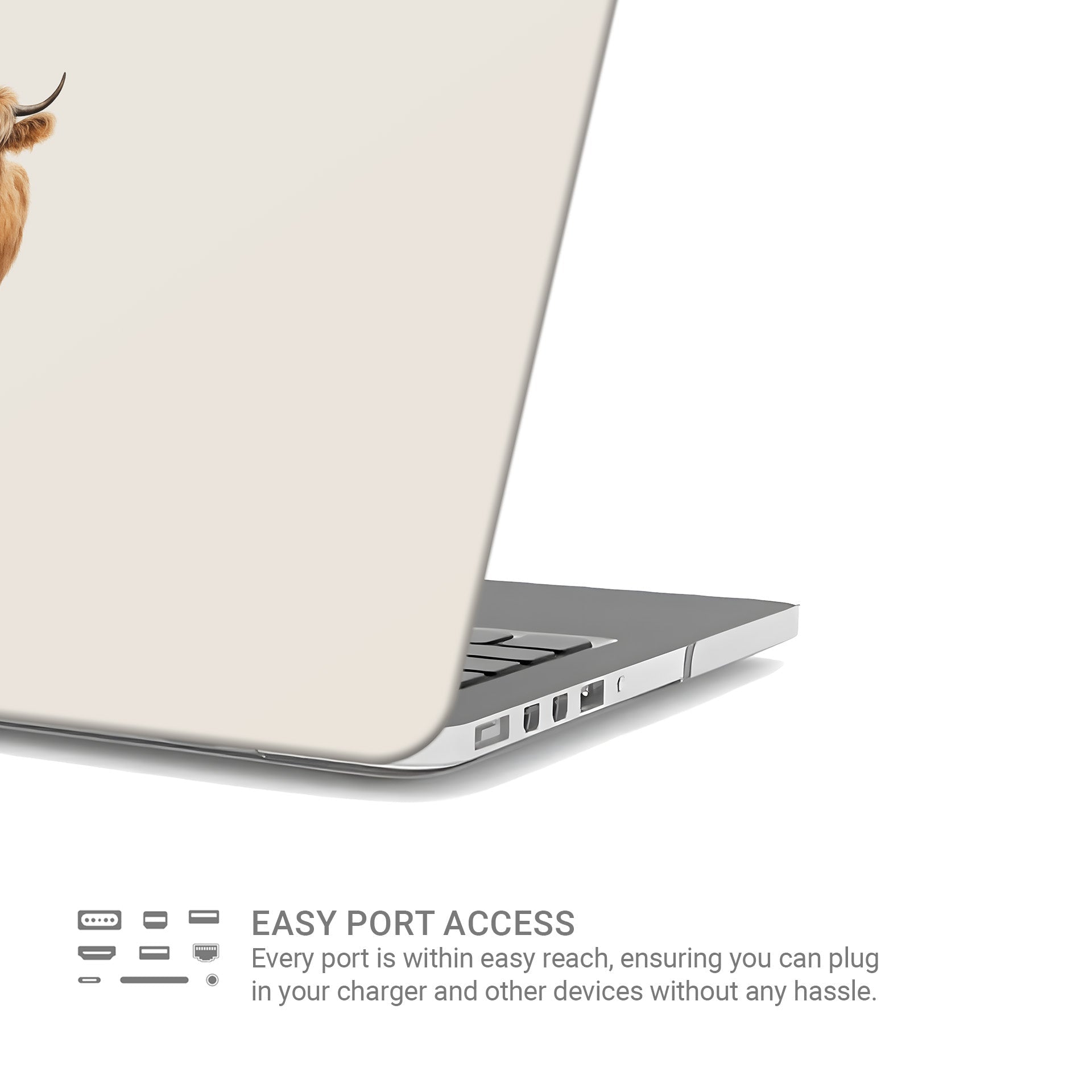MacBook Case with quirky Highland cow portrait design