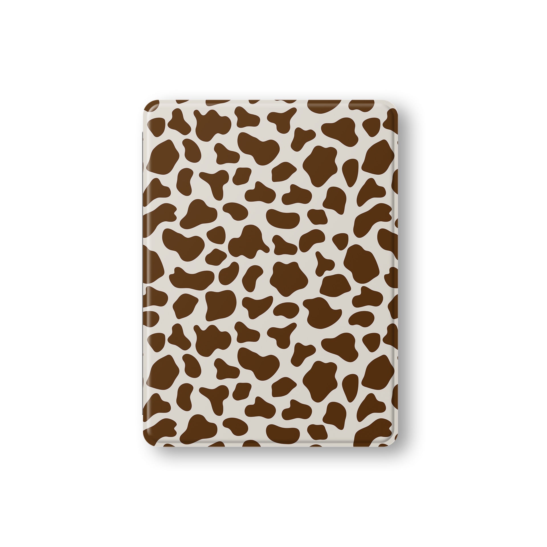 Stylish vegan leather iPad cover with brown cow print design and Apple Pencil slot