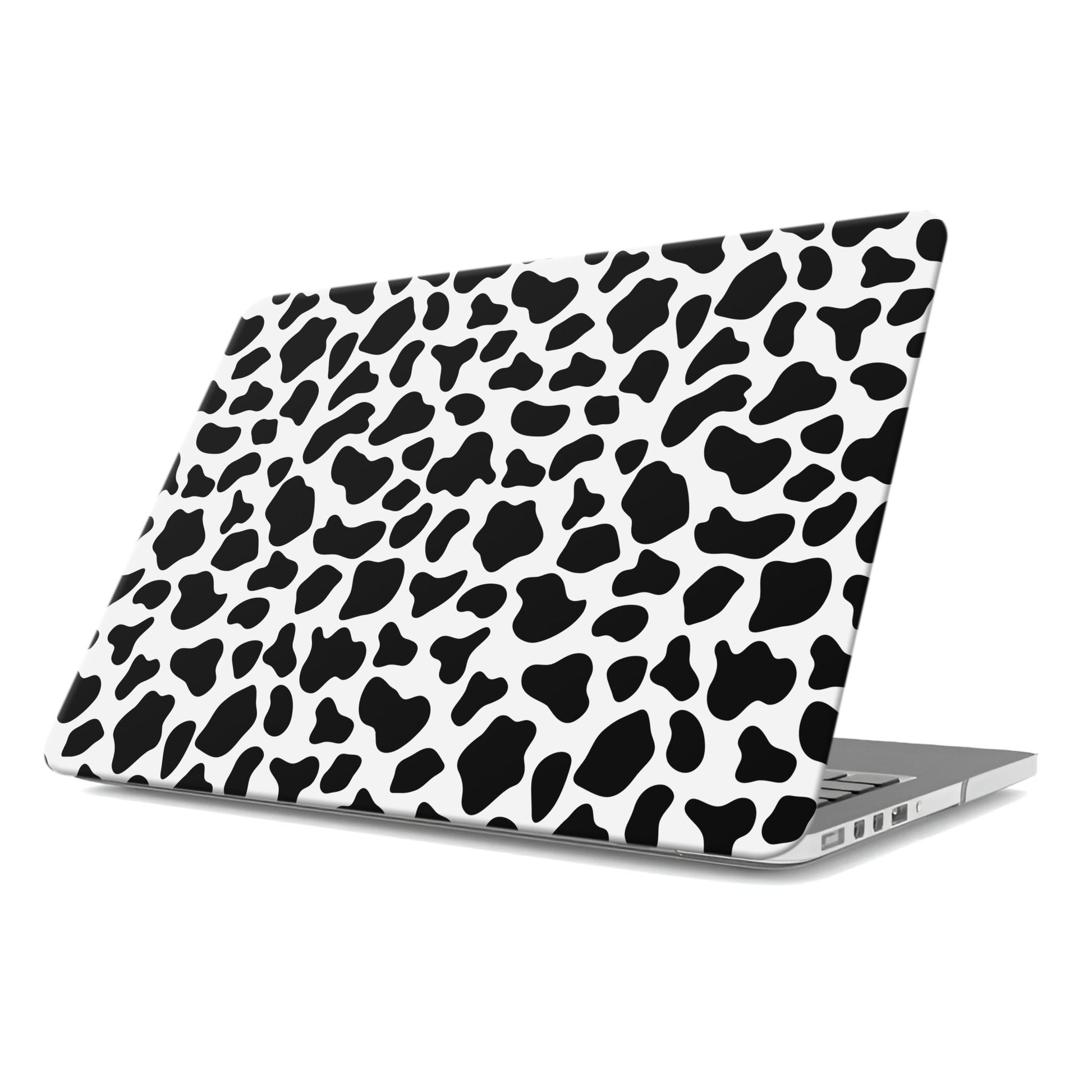 Mootique Noir MacBook Case with bold black and white cow print