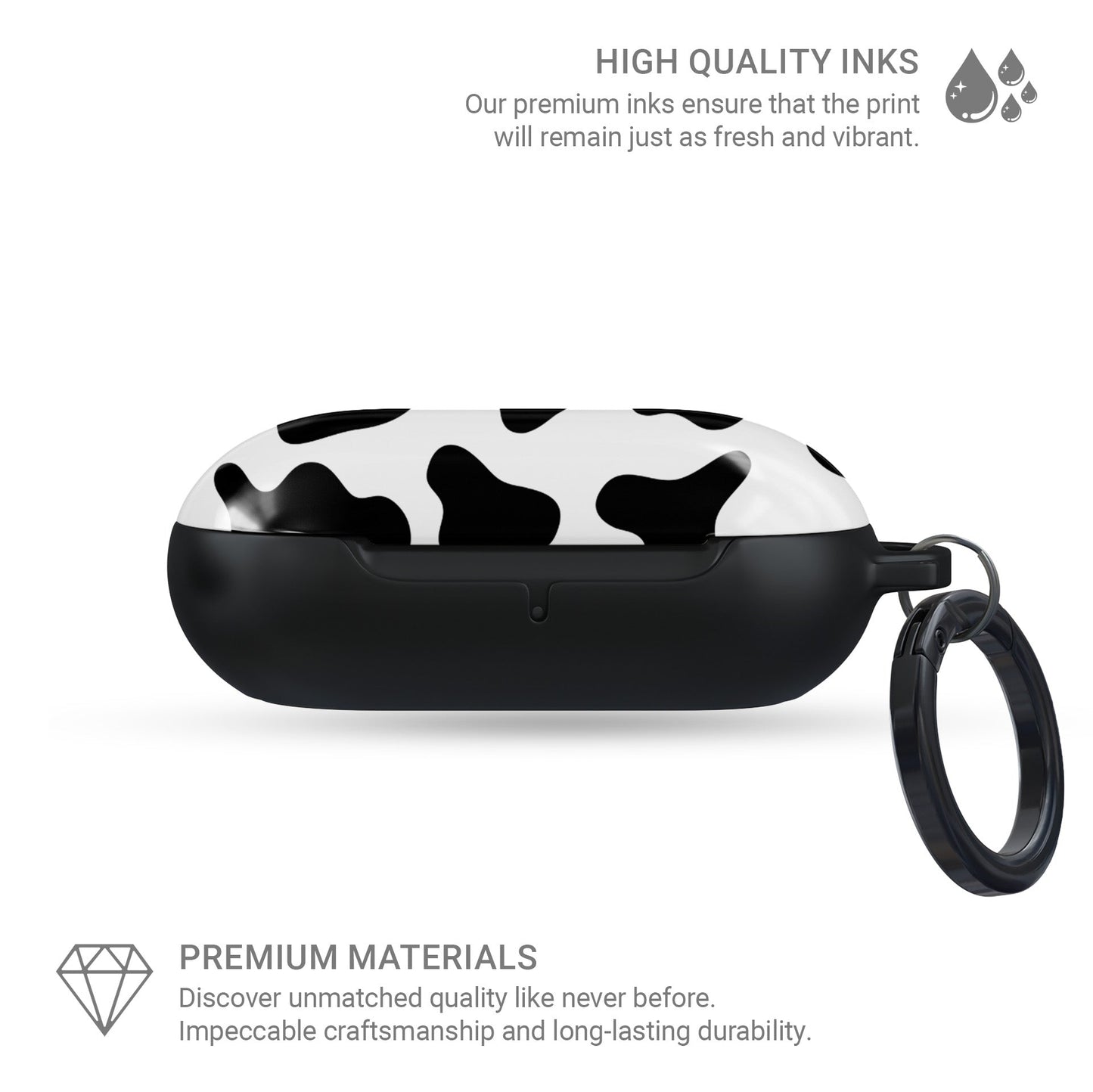Durable Samsung Galaxy Buds case in chic cow print