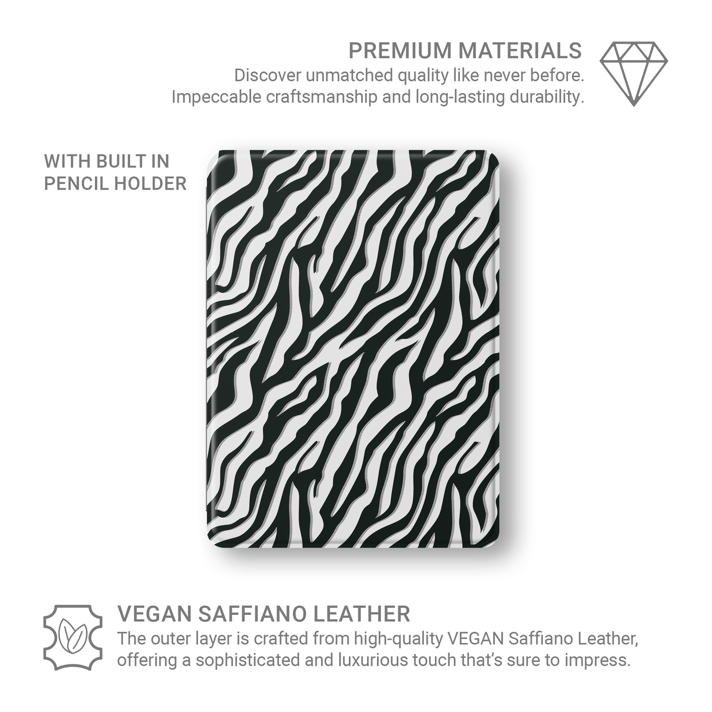 Case and Charm | Zebra Print Nocturnal Stride Protective Vegan leather Case - Tech Accessories