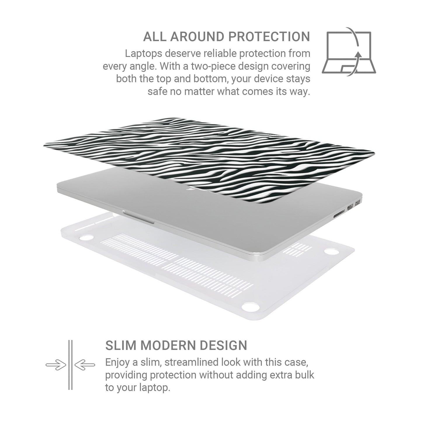 Case and Charm | Zebra Print Nocturnal Stride Protective MacBook Case - Tech Accessories
