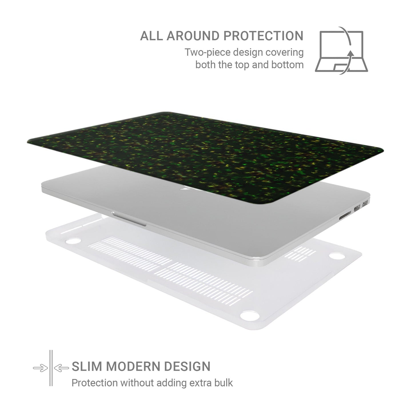 Obsidian Moss MacBook Case in matte green and gold marble design – slim protective laptop cover from Case & Charm.