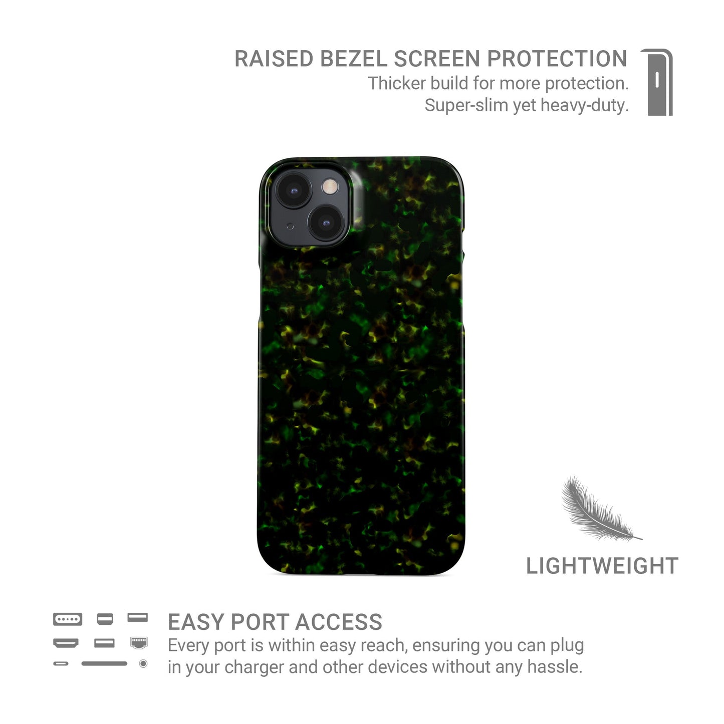 Obsidian Moss Snap Protective Phone Case in glossy green and gold marbled design – Ink and Ember Collection by Case & Charm