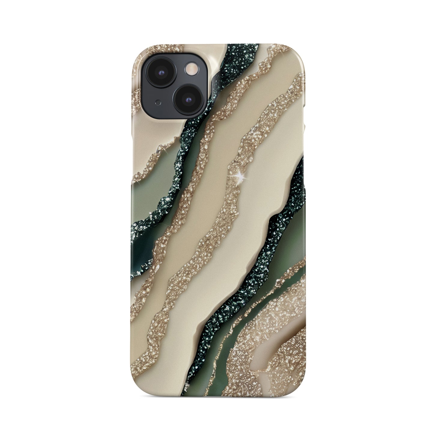 sage green marble style protective phone case with gold style sparkle pattern, neutral aesthetic slim snap case for iPhone
