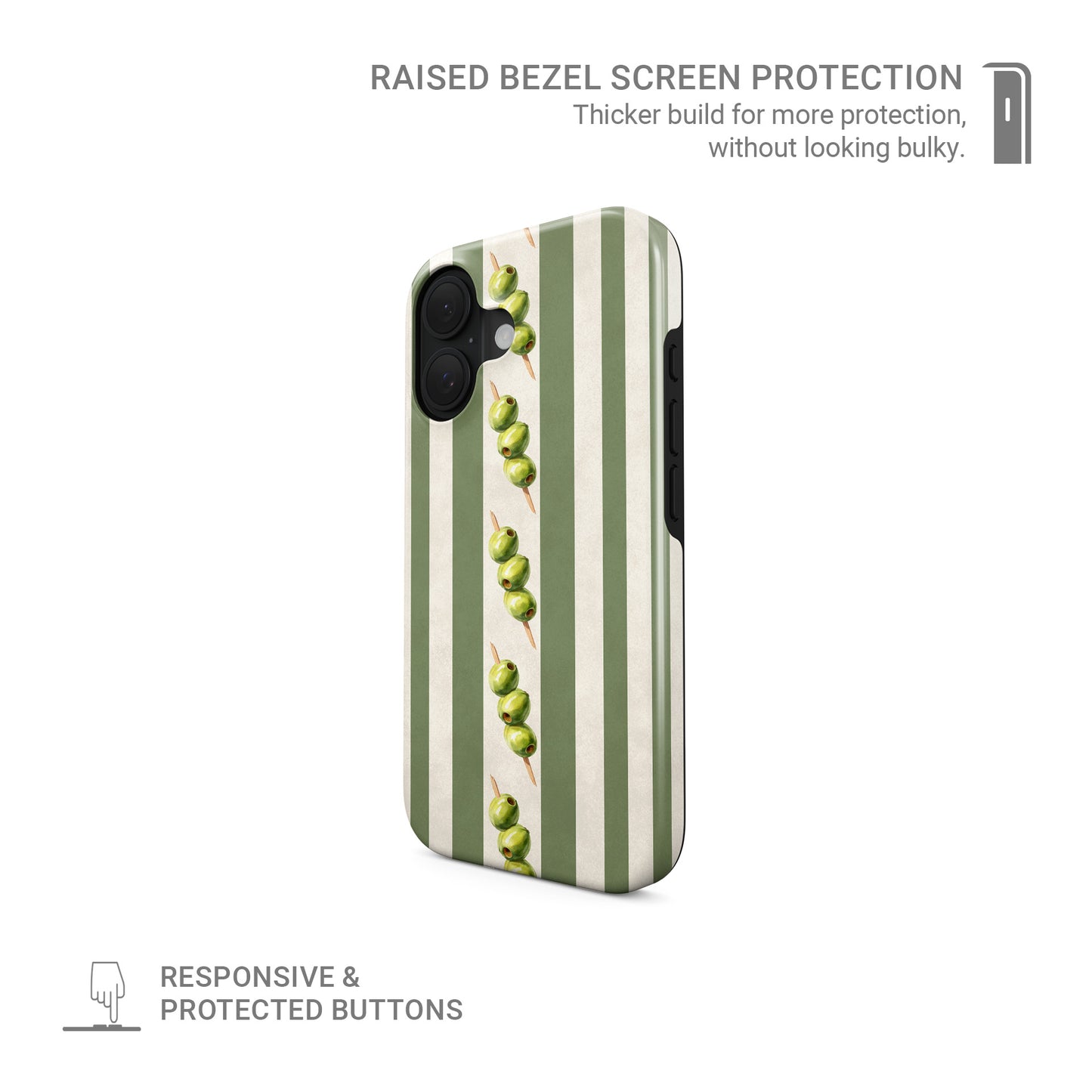 olive stripe phone case with green stripes and olives aesthetic magsafe tough iphone case