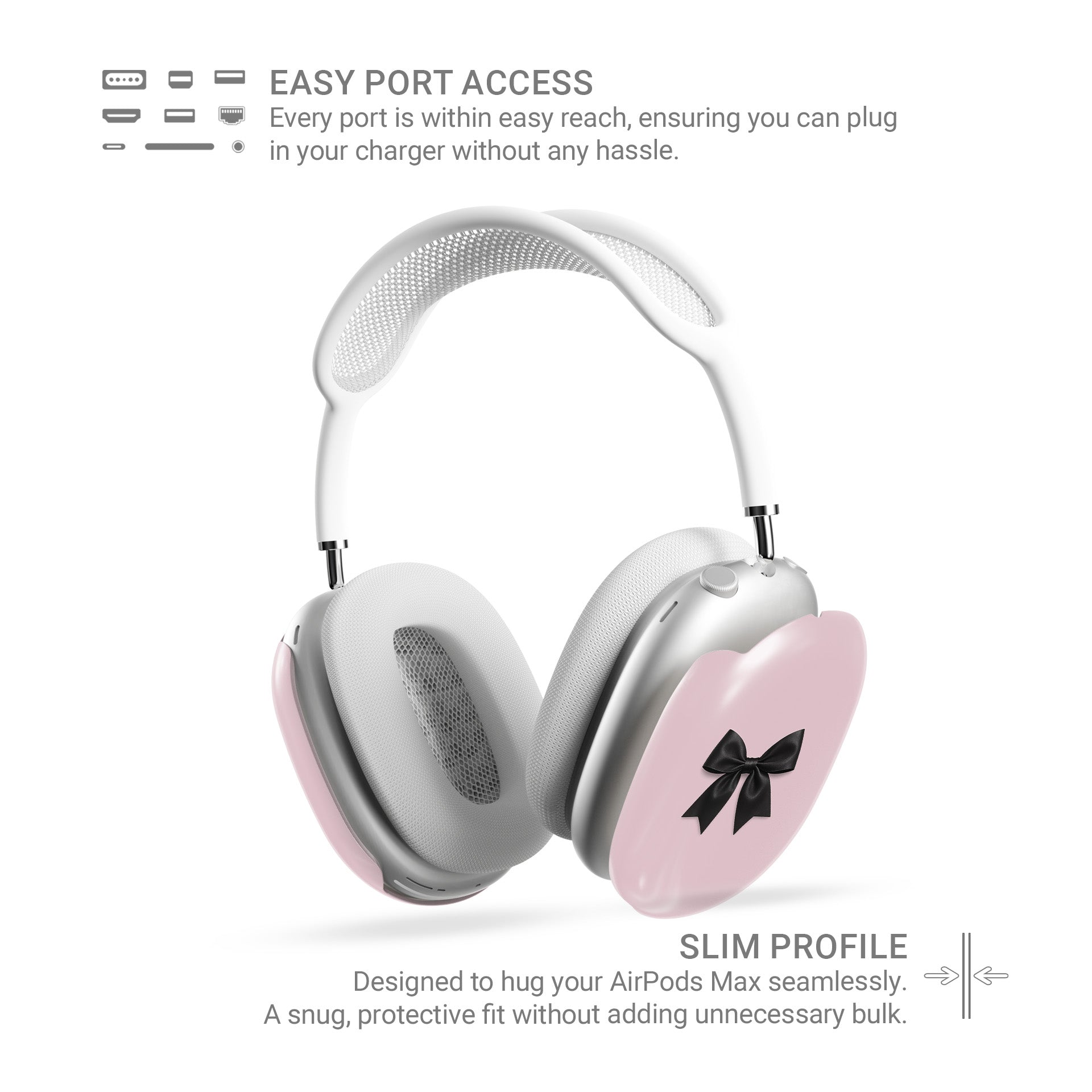 Slim protective AirPods Max case with Parisian bow motif