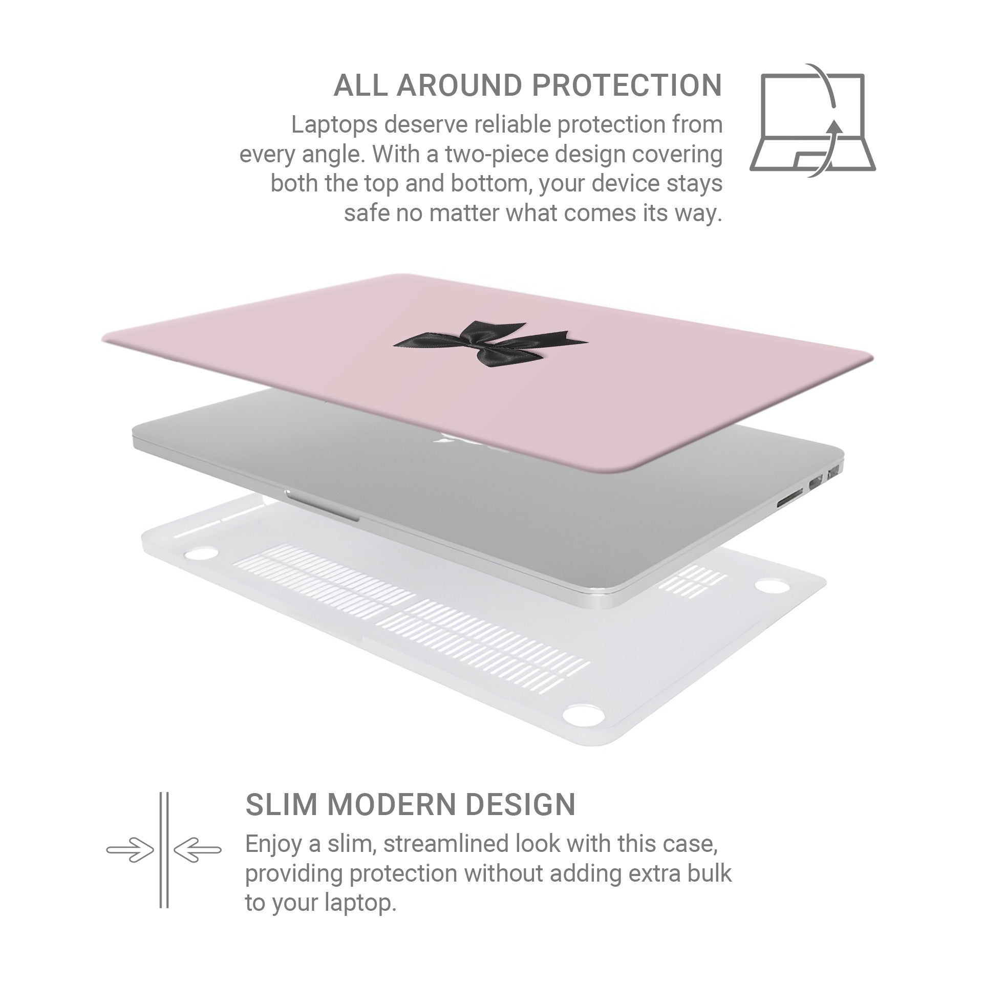 Parisian Satin MacBook Case with black ribbon bow design