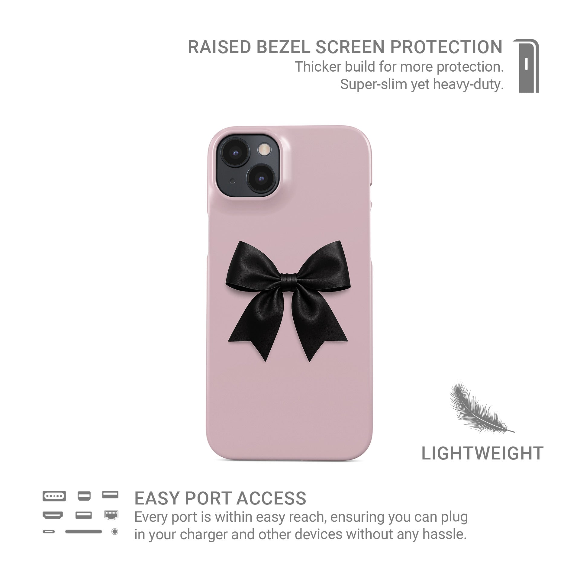 Slim Snap phone cover with chic black bow