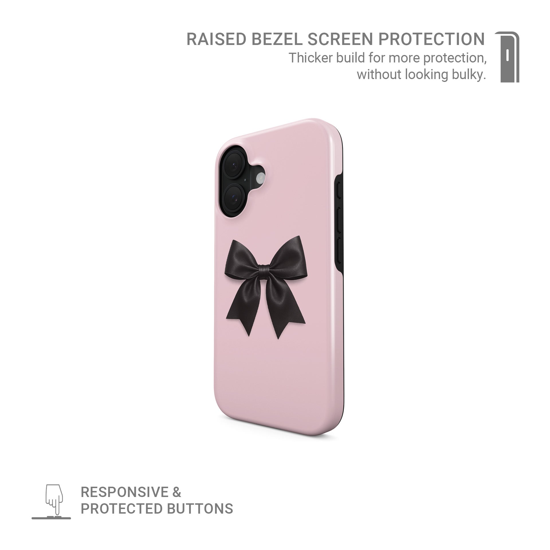 Stylish pink and black tough phone case with satin bow