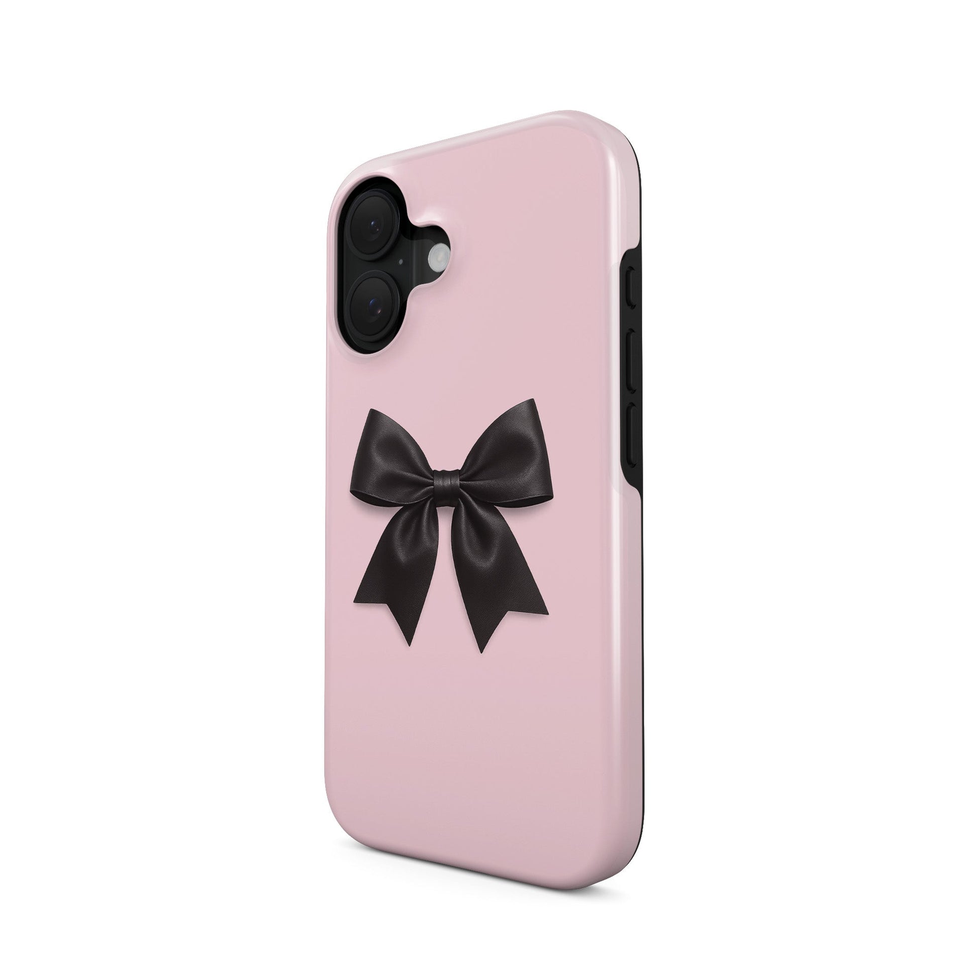 Stylish pink and black tough phone case with satin bow
