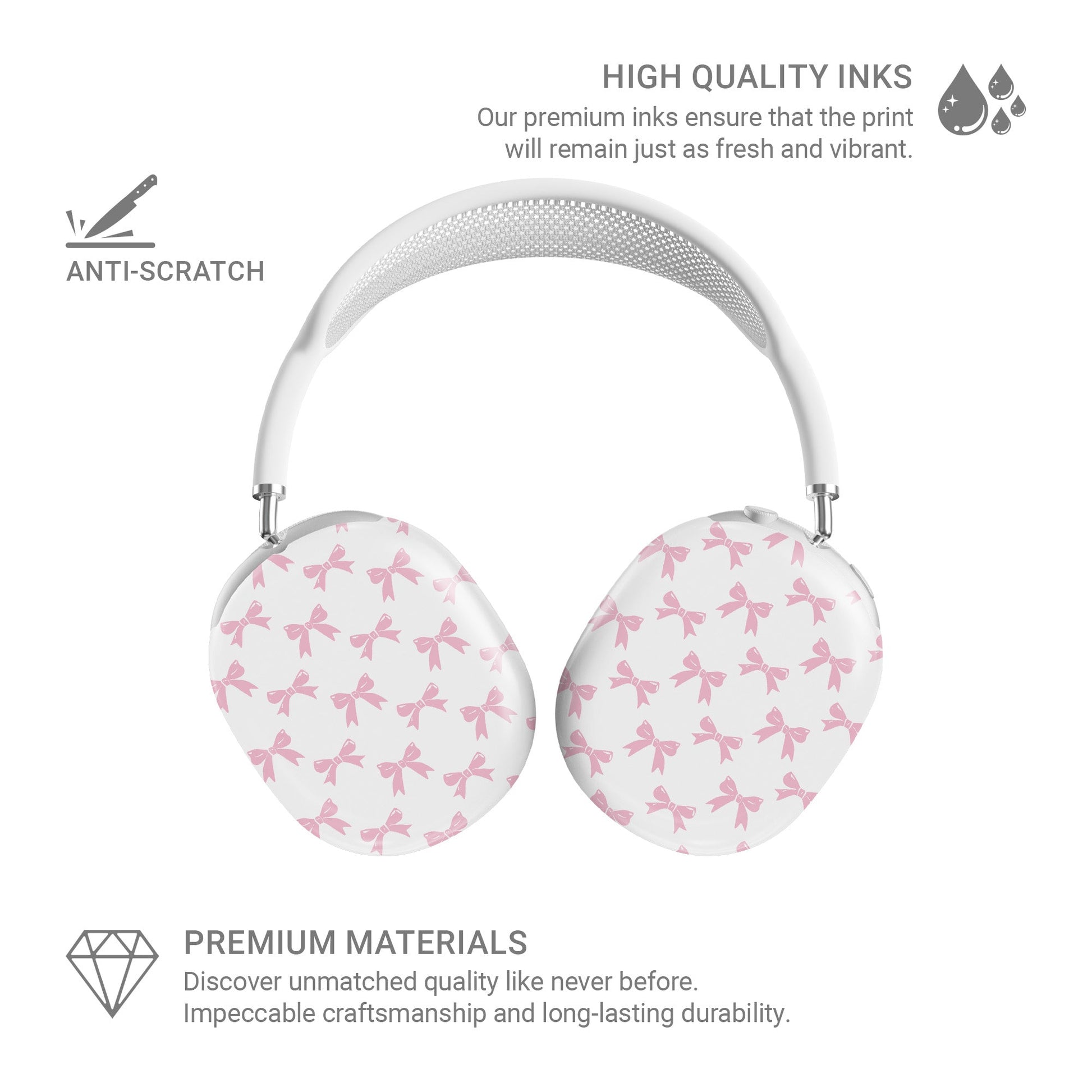 Durable scratch-resistant AirPods Max cover in Pastel Pink Bow design
