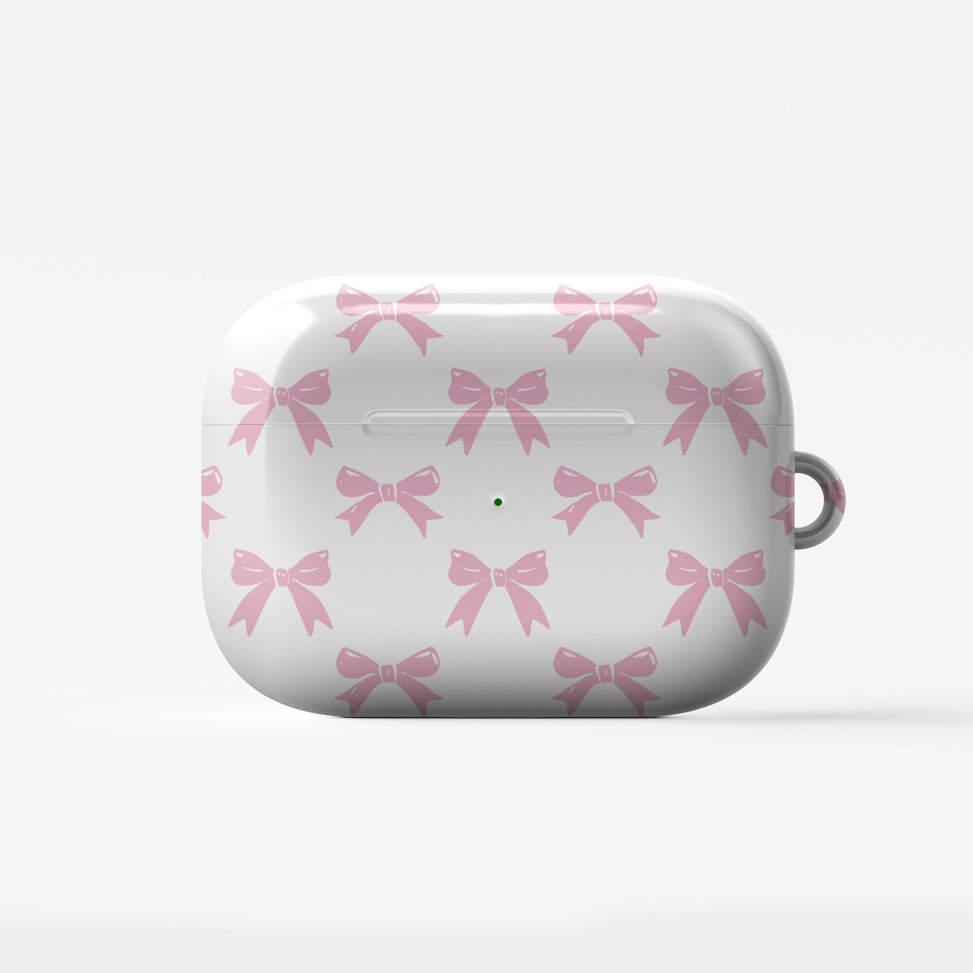 Pastel Confetti AirPods Case – white base with scattered pastel pink bows, slim durable scratch-resistant protective cover for all AirPods models.