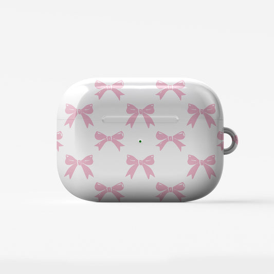 Pastel Confetti AirPods Case – white base with scattered pastel pink bows, slim durable scratch-resistant protective cover for all AirPods models.