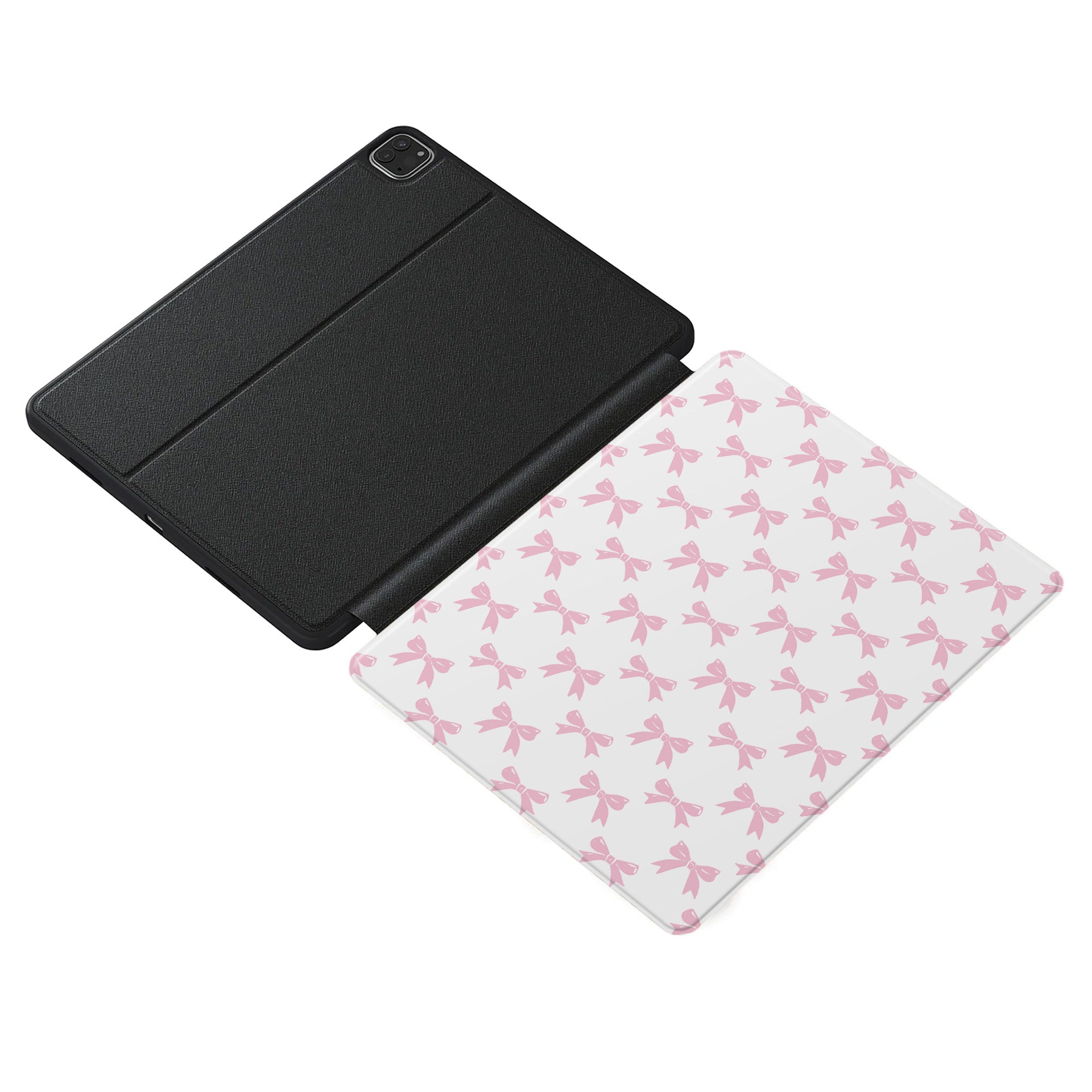 Pastel Confetti iPad Case with pink bows on white background – slim, protective, lightweight tablet cover with Apple Pencil slot and coquette design.