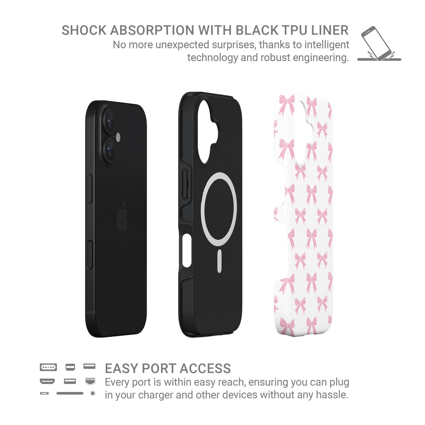 Cute feminine MagSafe phone cover with pastel bow pattern