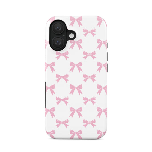Cute feminine MagSafe phone cover with pastel bow pattern
