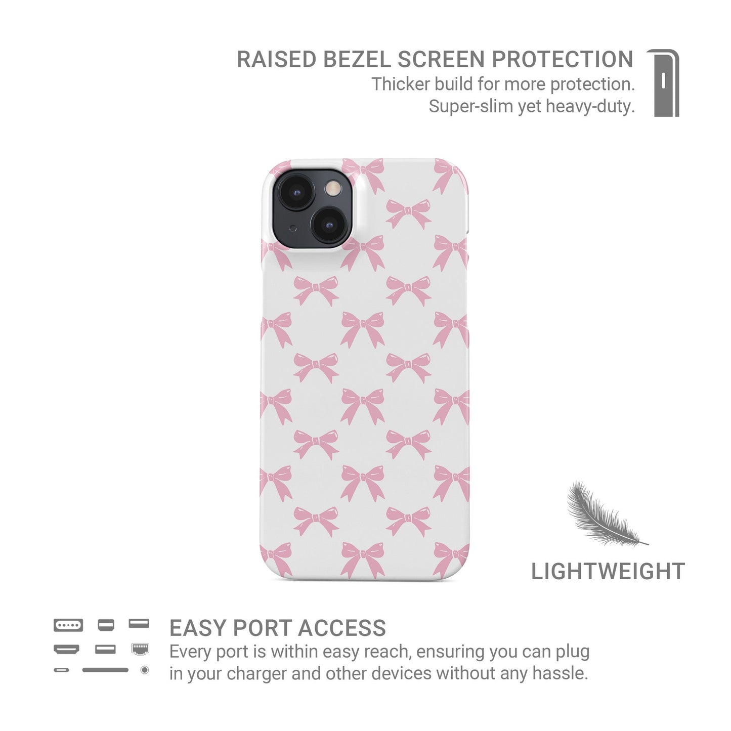 Cute protective Snap phone cover with pink bows