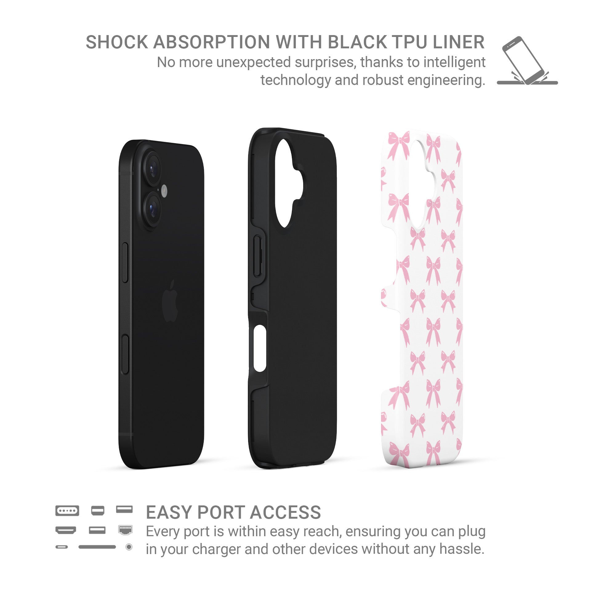 protective phone case with pink bows