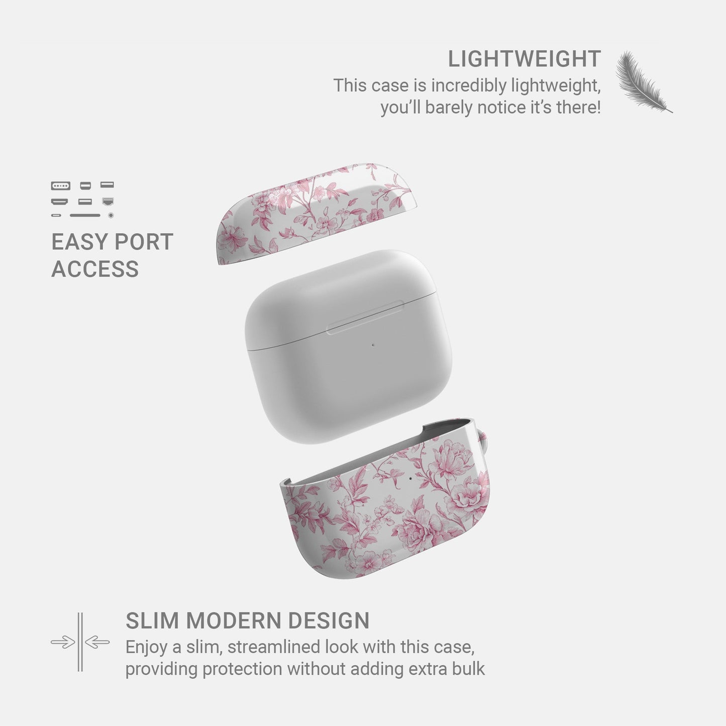 Pink Promise AirPods Case – delicate vintage rose floral design in soft pink with glossy finish, slim and stylish cover for Apple AirPods, Pro, and Pro 2.