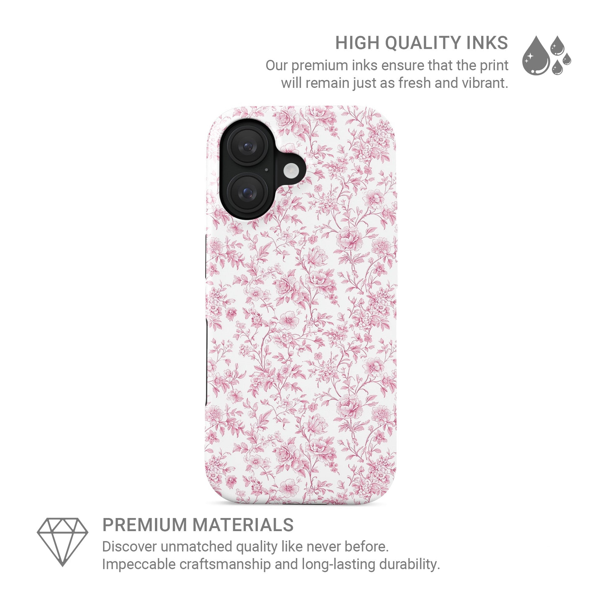 MagSafe Tough Phone Case – dual-layer pink floral design for iPhone