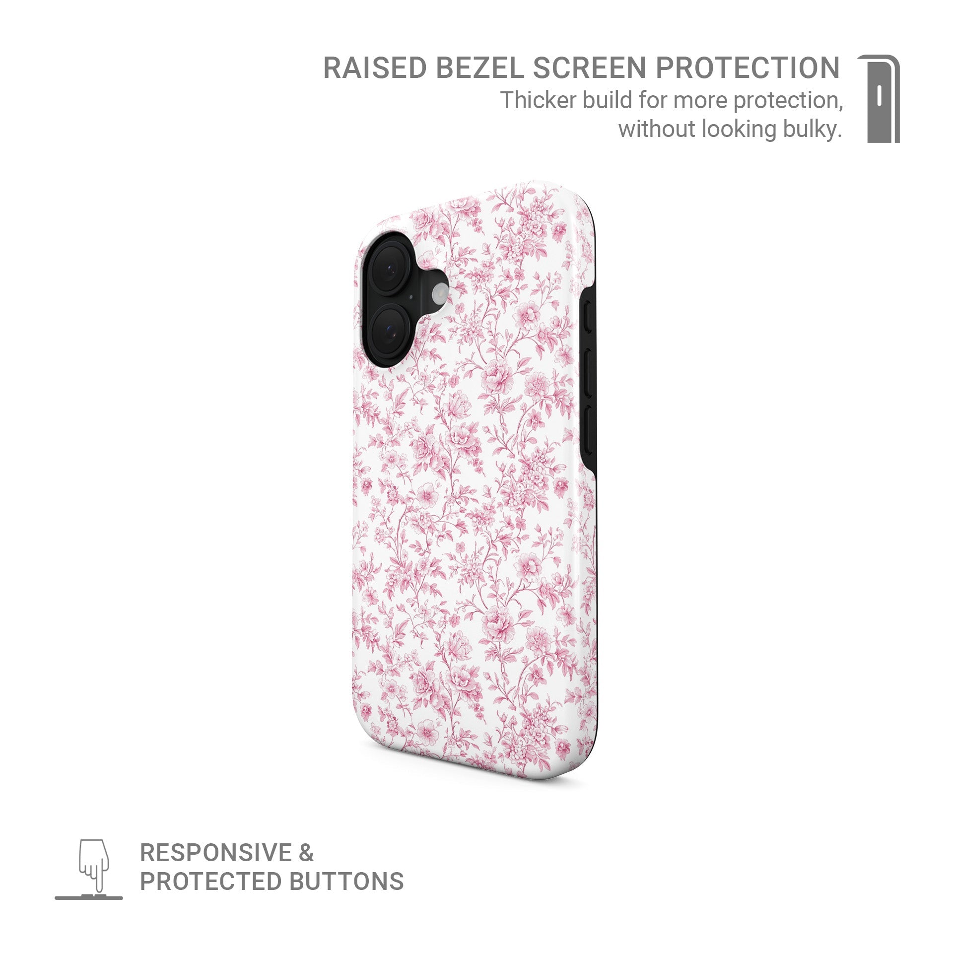 MagSafe Tough Phone Case – dual-layer pink floral design for iPhone