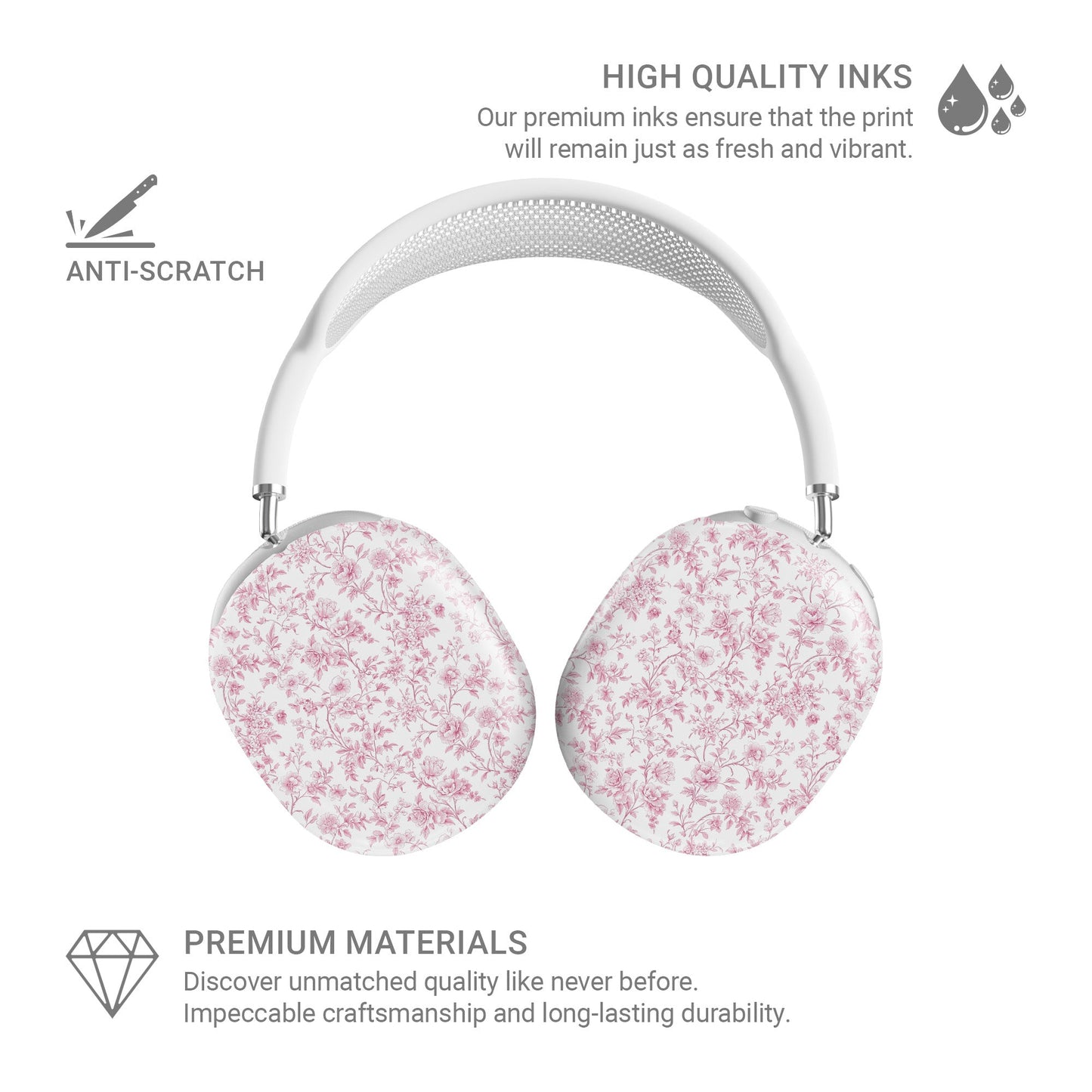 Pink Promise AirPods Max Case – romantic rose floral design with glossy finish, slim scratch-resistant protective cover for Apple AirPods Max headphones.
