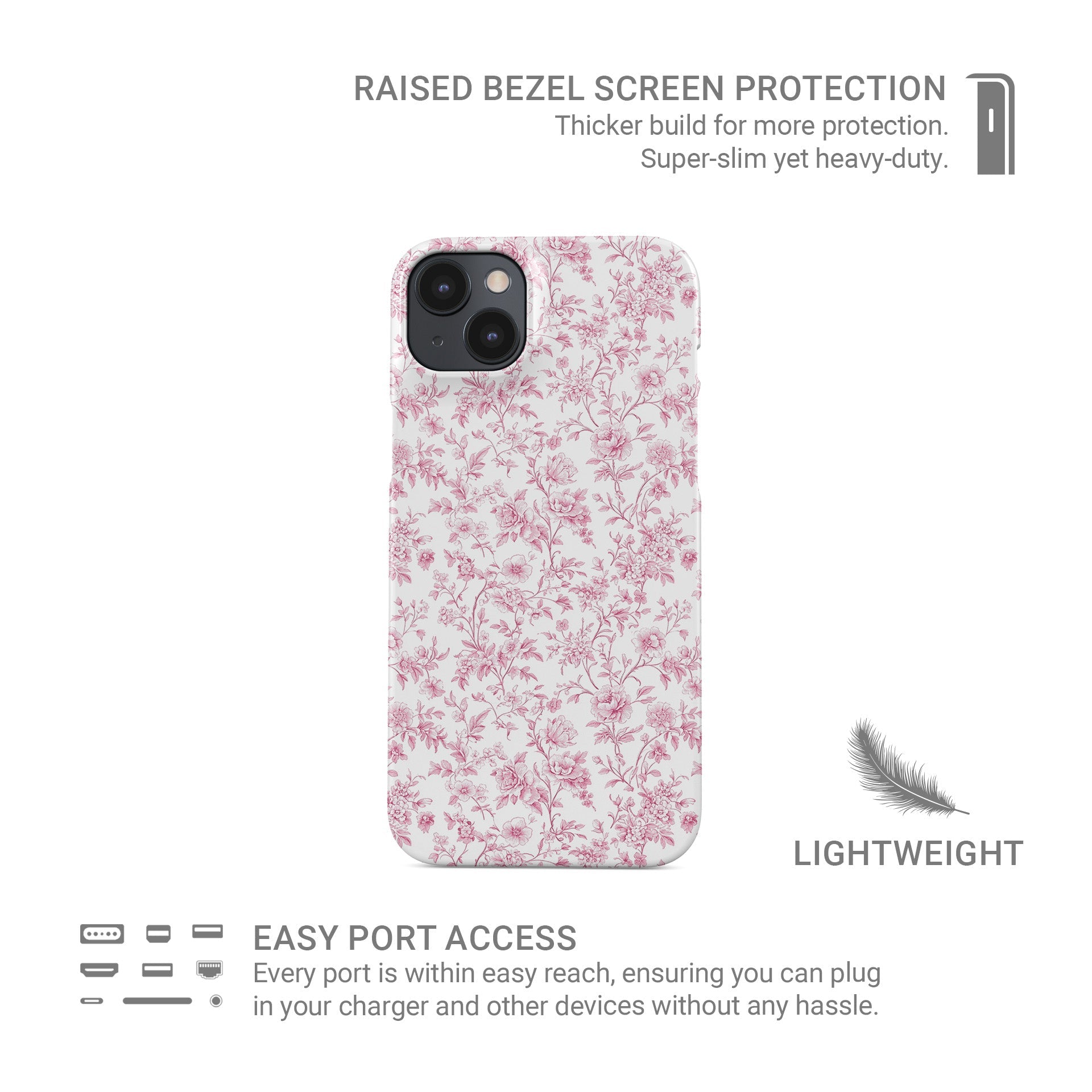 Snap Phone Case – slim pink floral design for iPhone