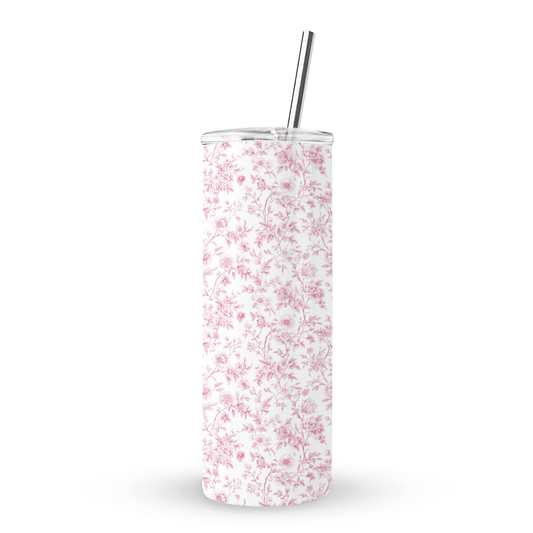 Reusable eco-friendly stainless steel tumbler – pink floral print