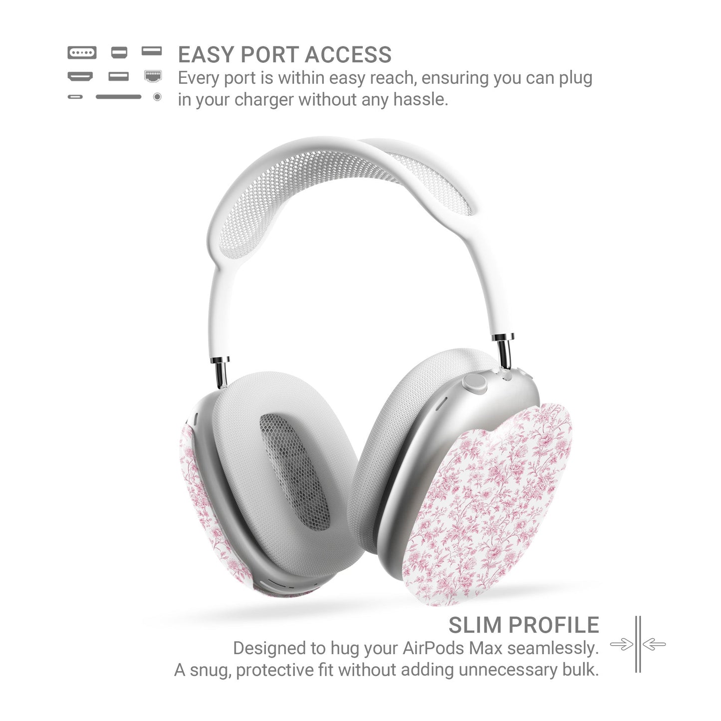 Pink Promise AirPods Max Case – romantic rose floral design with glossy finish, slim scratch-resistant protective cover for Apple AirPods Max headphones.