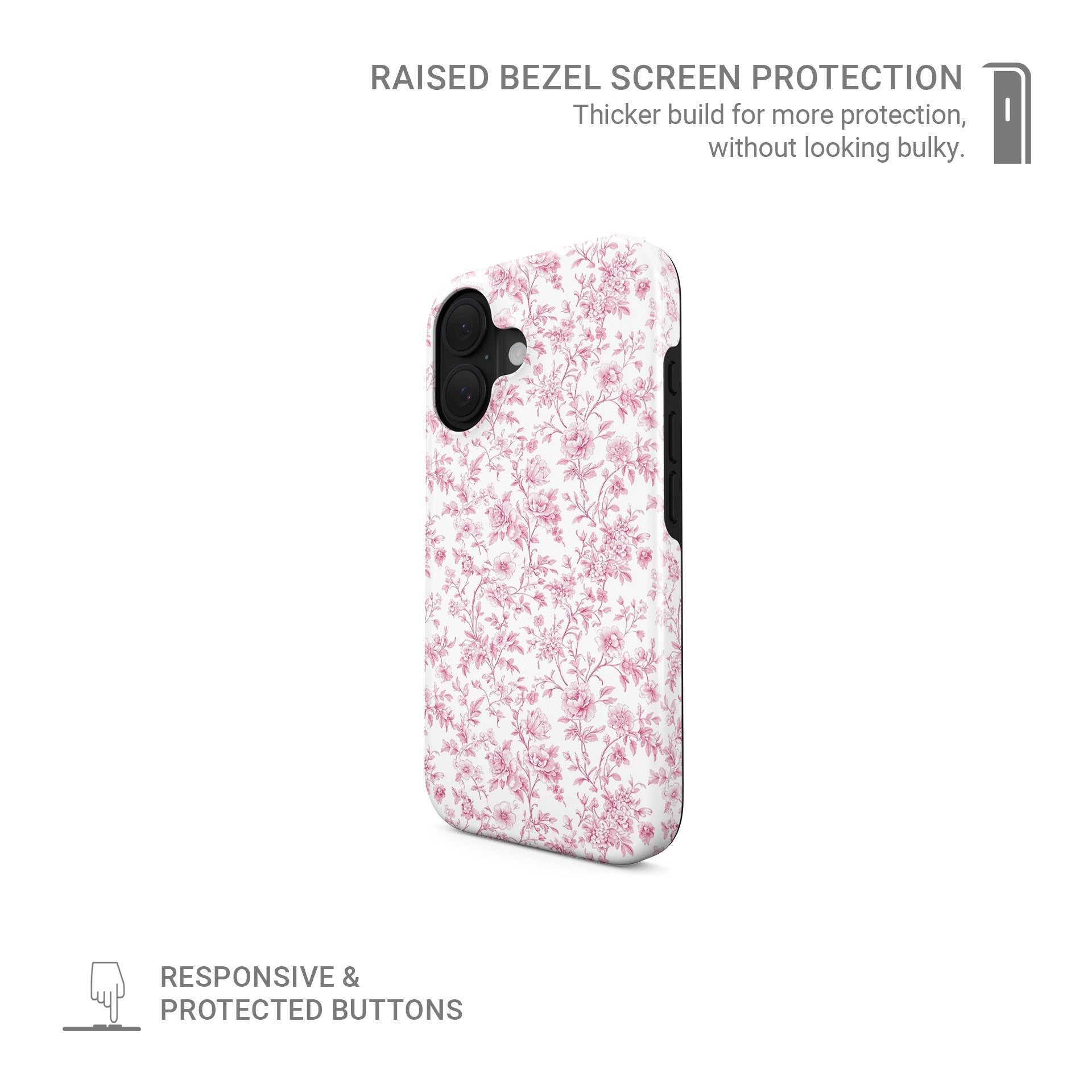 Tough Phone Case – dual-layer pink floral design for iPhone
