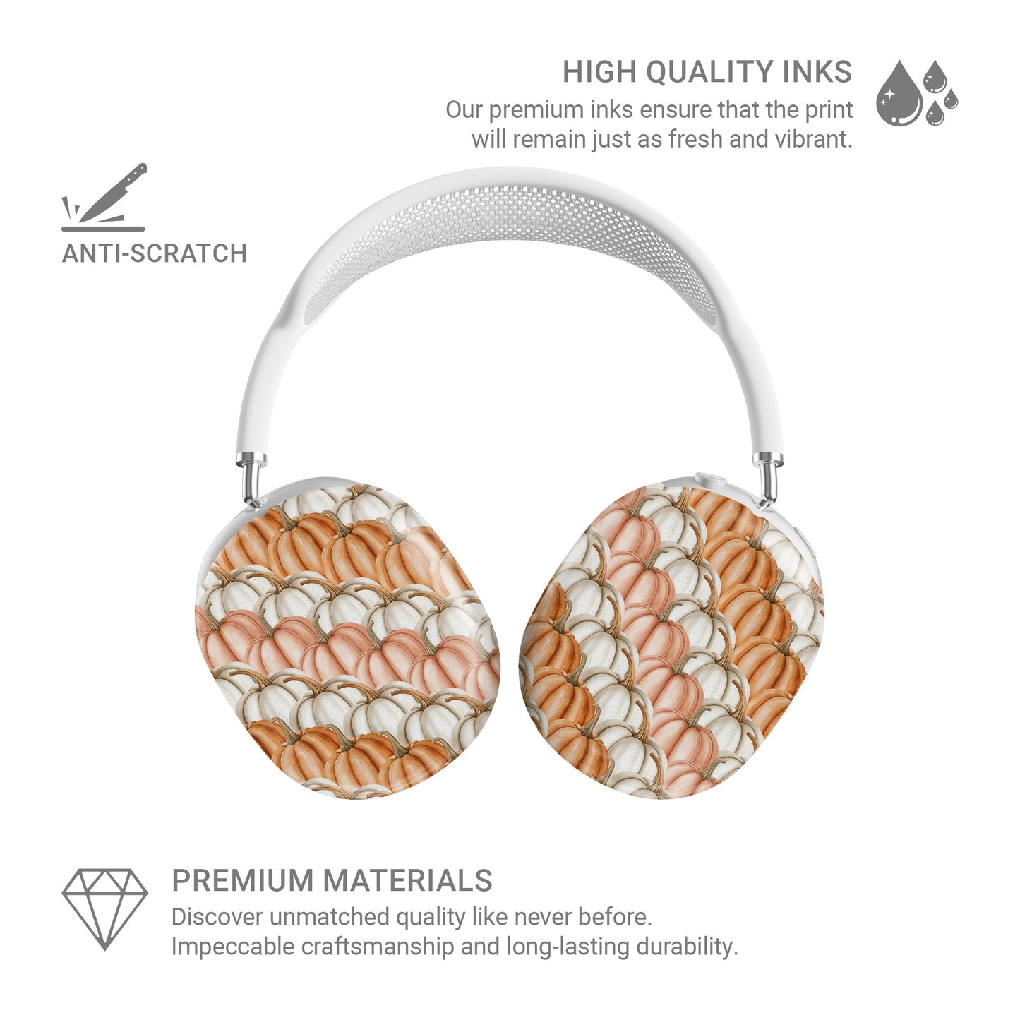 Protective AirPods Max cover in cozy autumn pumpkin pattern