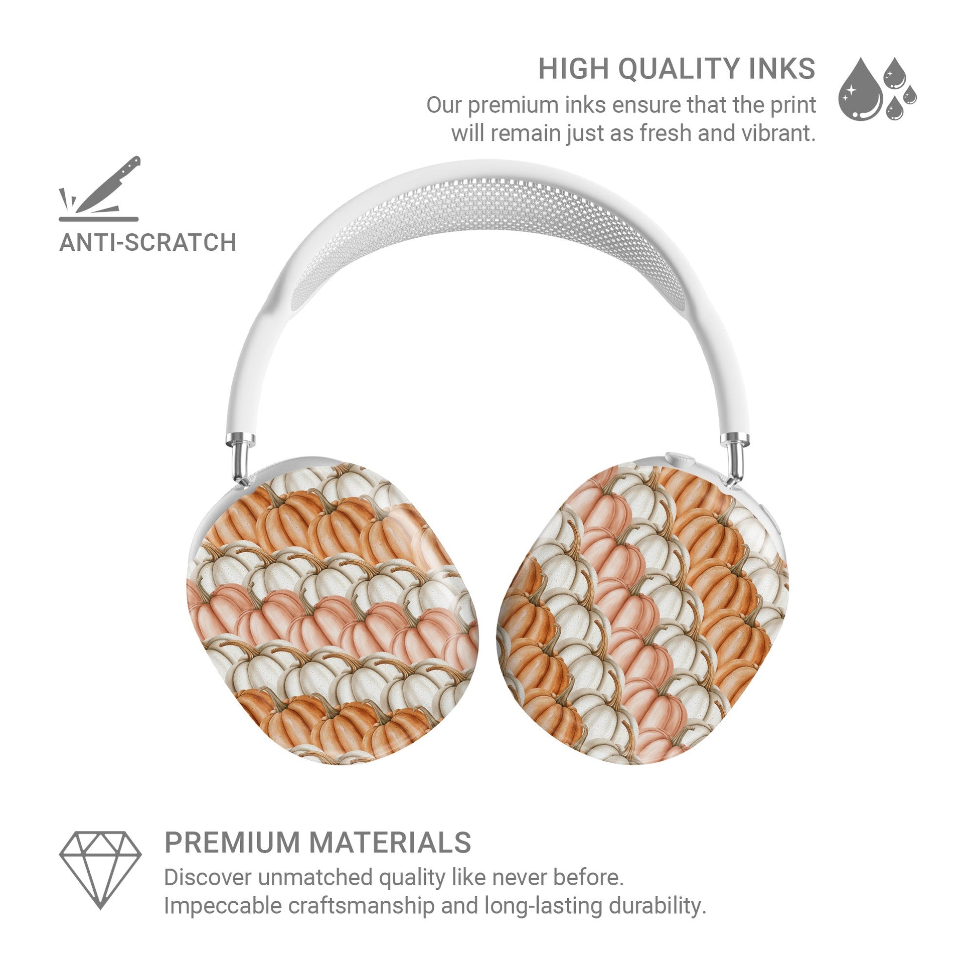 Protective AirPods Max cover in cozy autumn pumpkin pattern