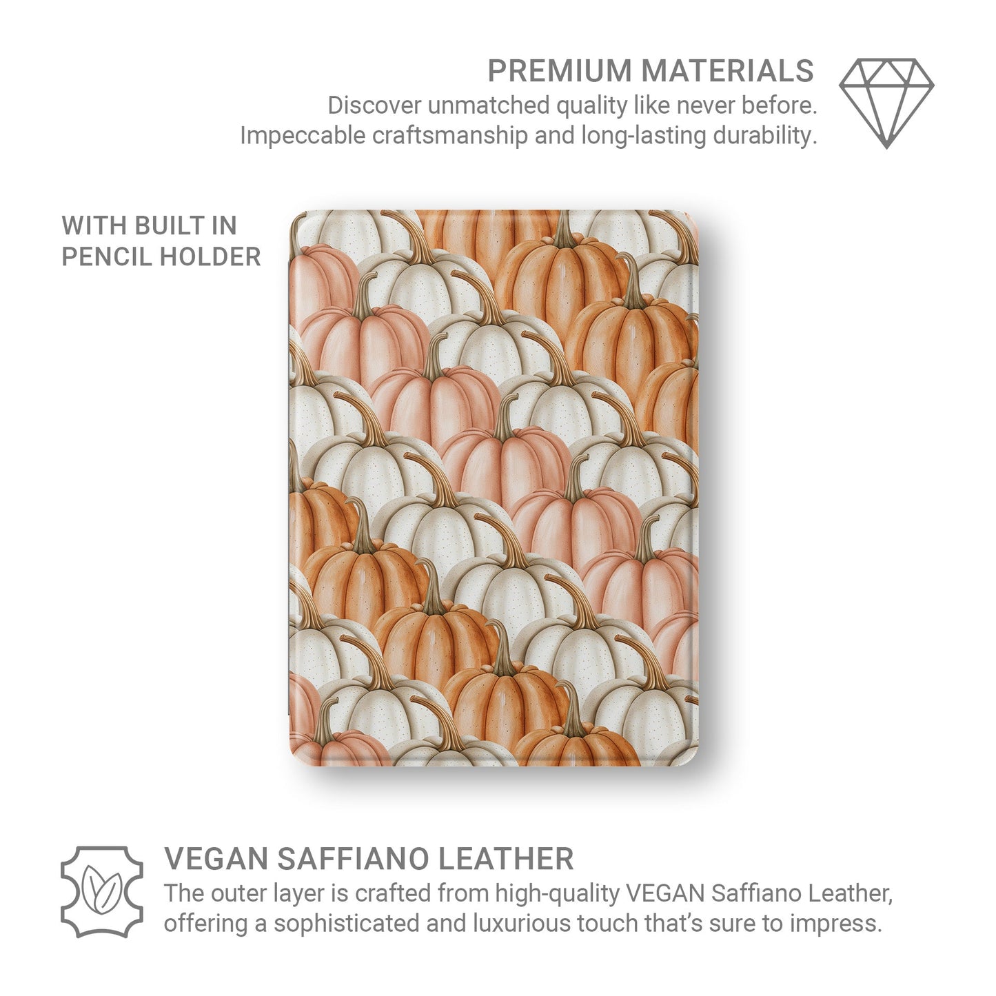 Pumpkin Pile Up iPad Case with pumpkin design and Apple Pencil holder